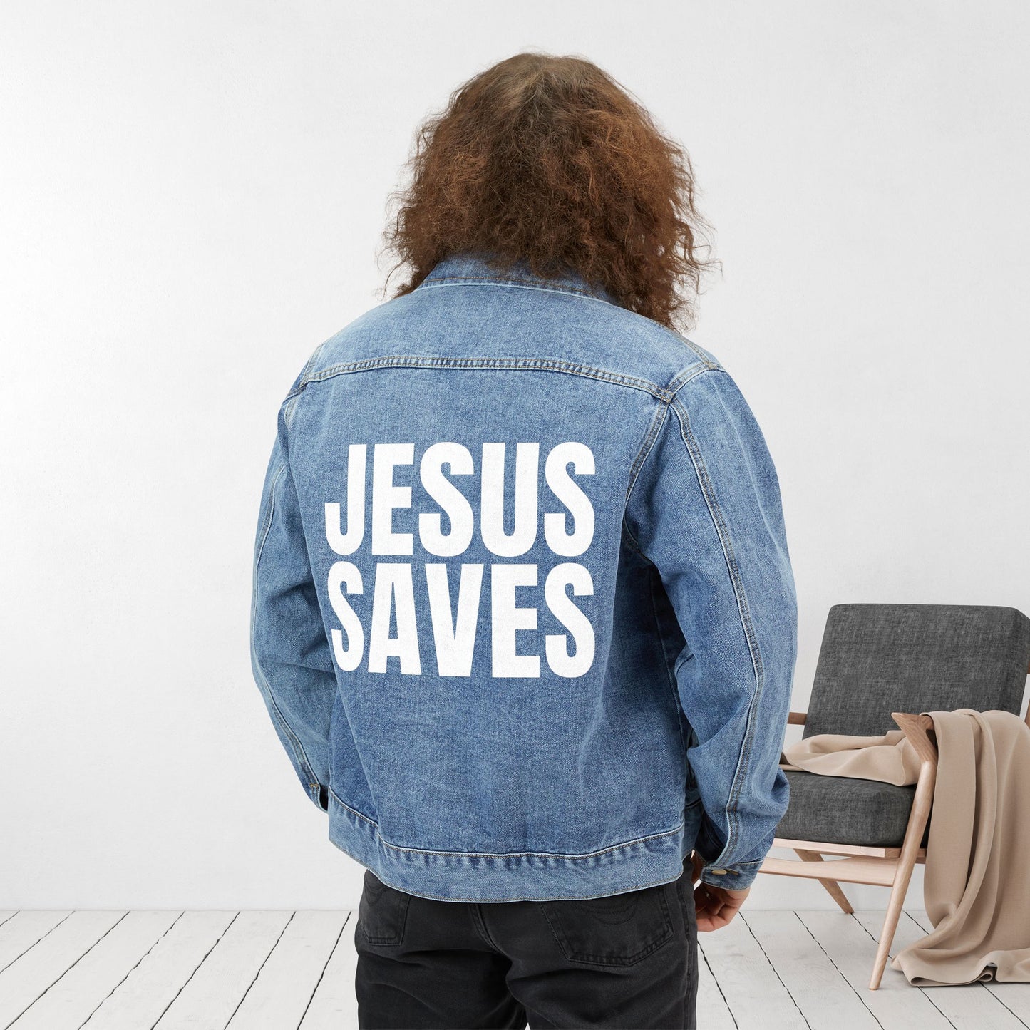 Jesus Saves Men's Denim Jacket - Christian Denim Jacket