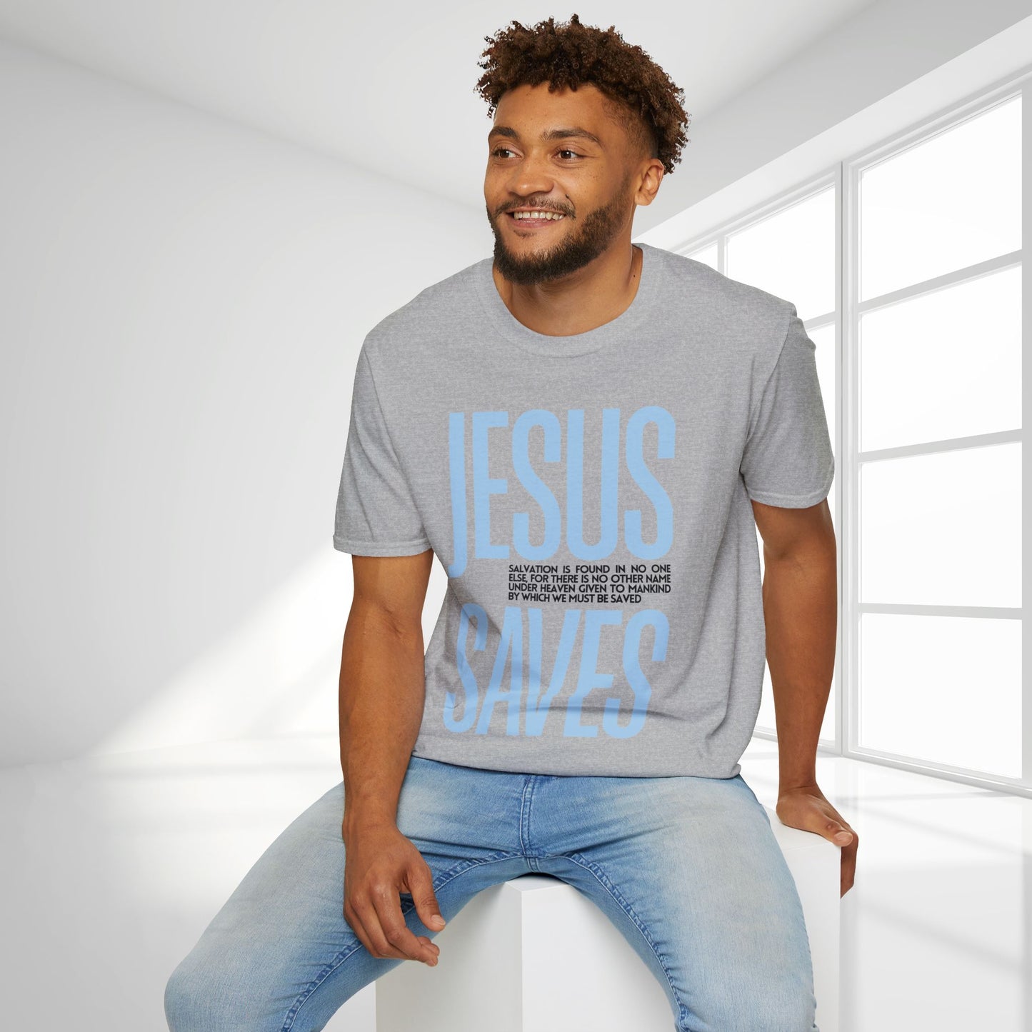 Trendy Jesus Saves Softstyle T-shirt - Acts 4:12 Bible Verse Christian T-shirt