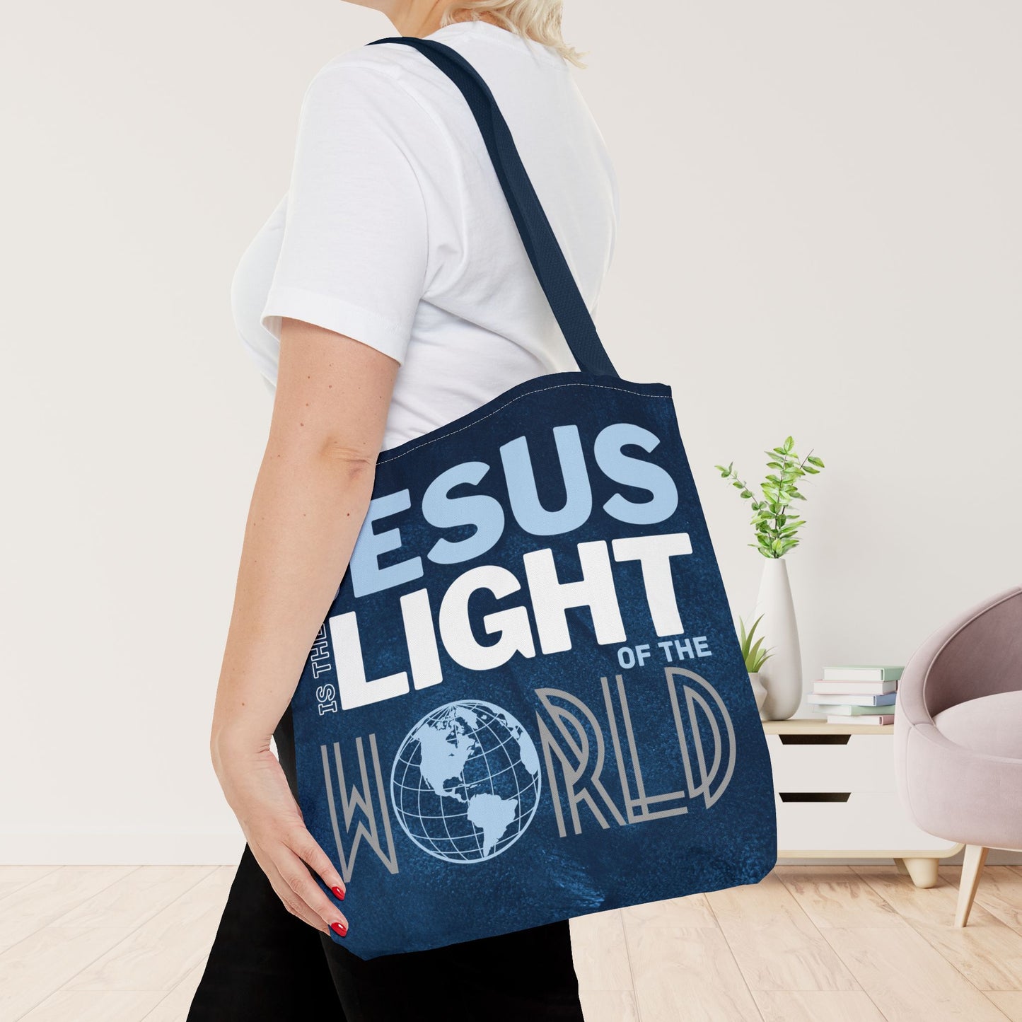 Jesus is the Light of the World Tote Bag - Christian Tote Bag - 16"