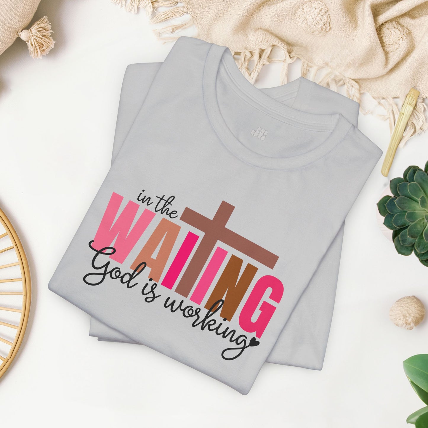 Pink In the Waiting God is Working Christian Soft Cotton Tee