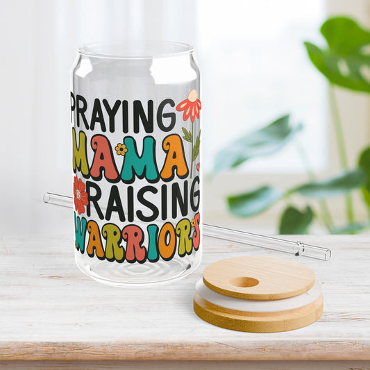 Praying Mama Raising Warriors Sipper Glass with Bamboo Lid & Straw - 16 oz