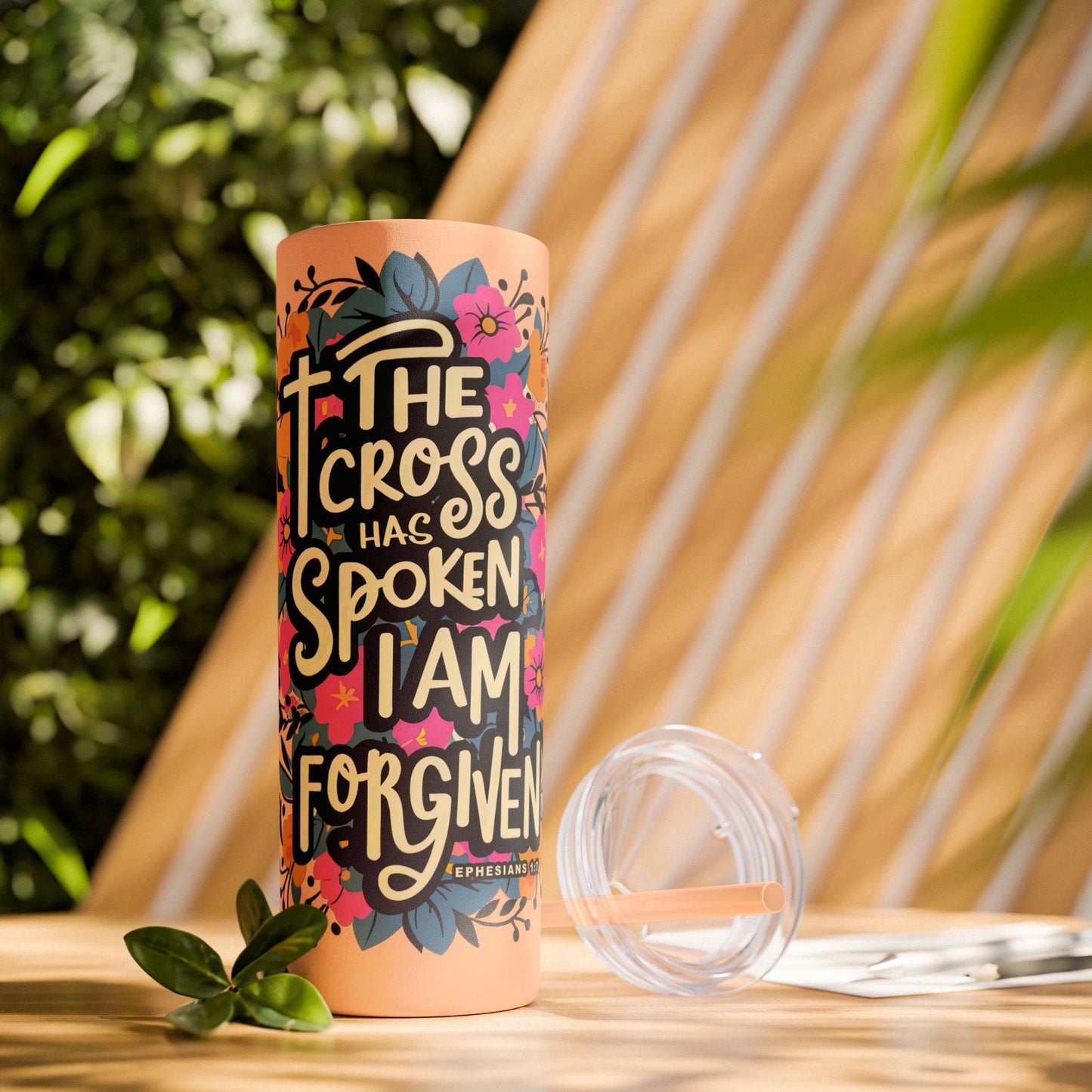 The Cross Has Spoken I Am Forgiven Skinny Tumbler with Straw - 20oz