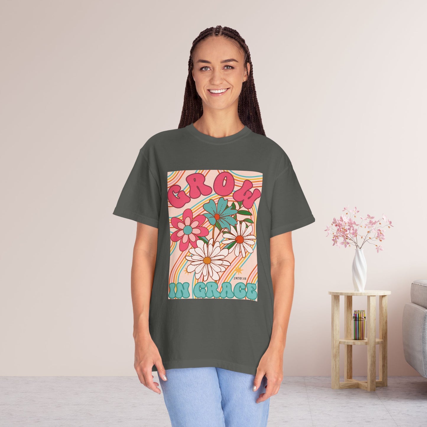 Comfort Colors Groovy Grow in Grace Shirt - Bible Verse Shirt 2 Peter 3:18