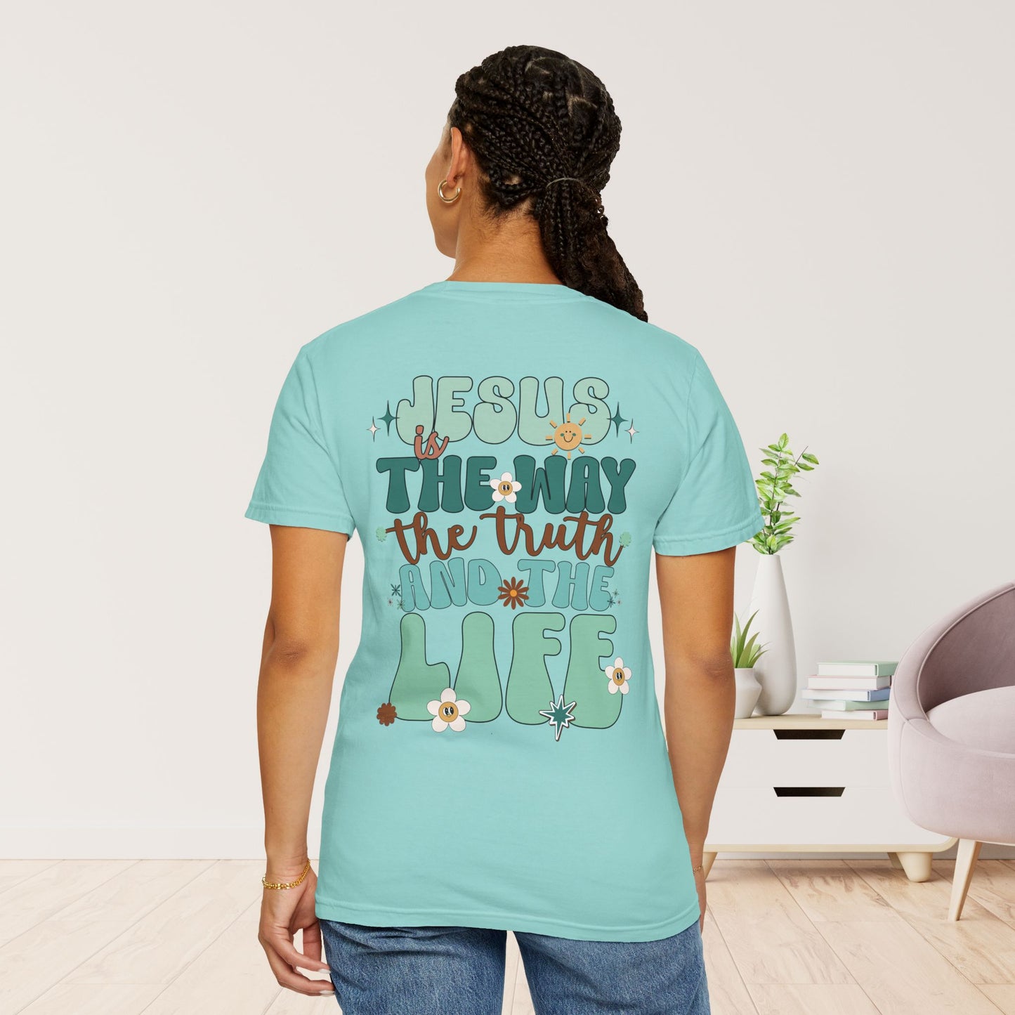 Comfort Colors Green Jesus is the Way John 14:6 Bible Verse Christian Shirt