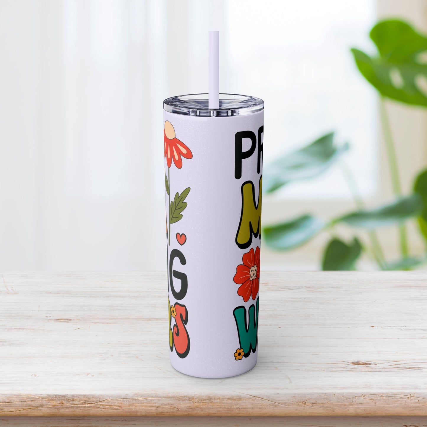 Praying Mama Raising Warriors Skinny Tumbler with Straw - 20oz