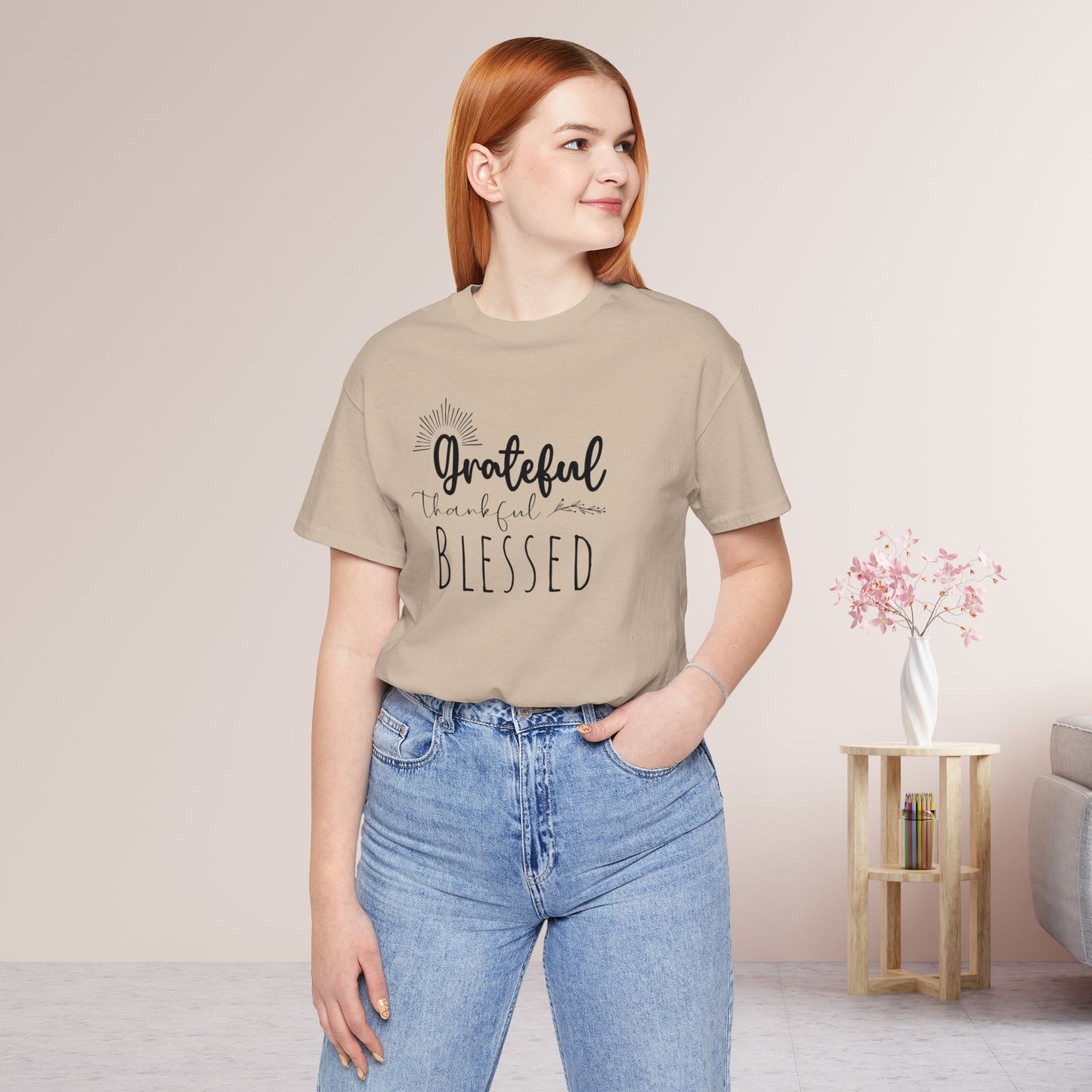 Grateful Thankful Blessed Soft Cotton Tee - Christian T-shirt