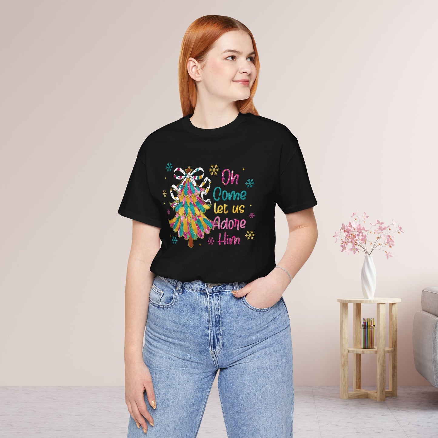 Oh Come Let Us Adore Him Soft Cotton Tee - Holiday Christian Shirt