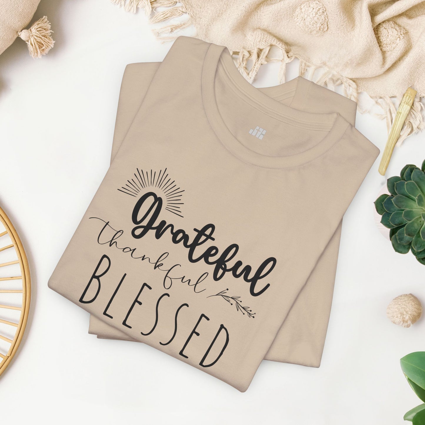 Grateful Thankful Blessed Soft Cotton Tee - Christian T-shirt