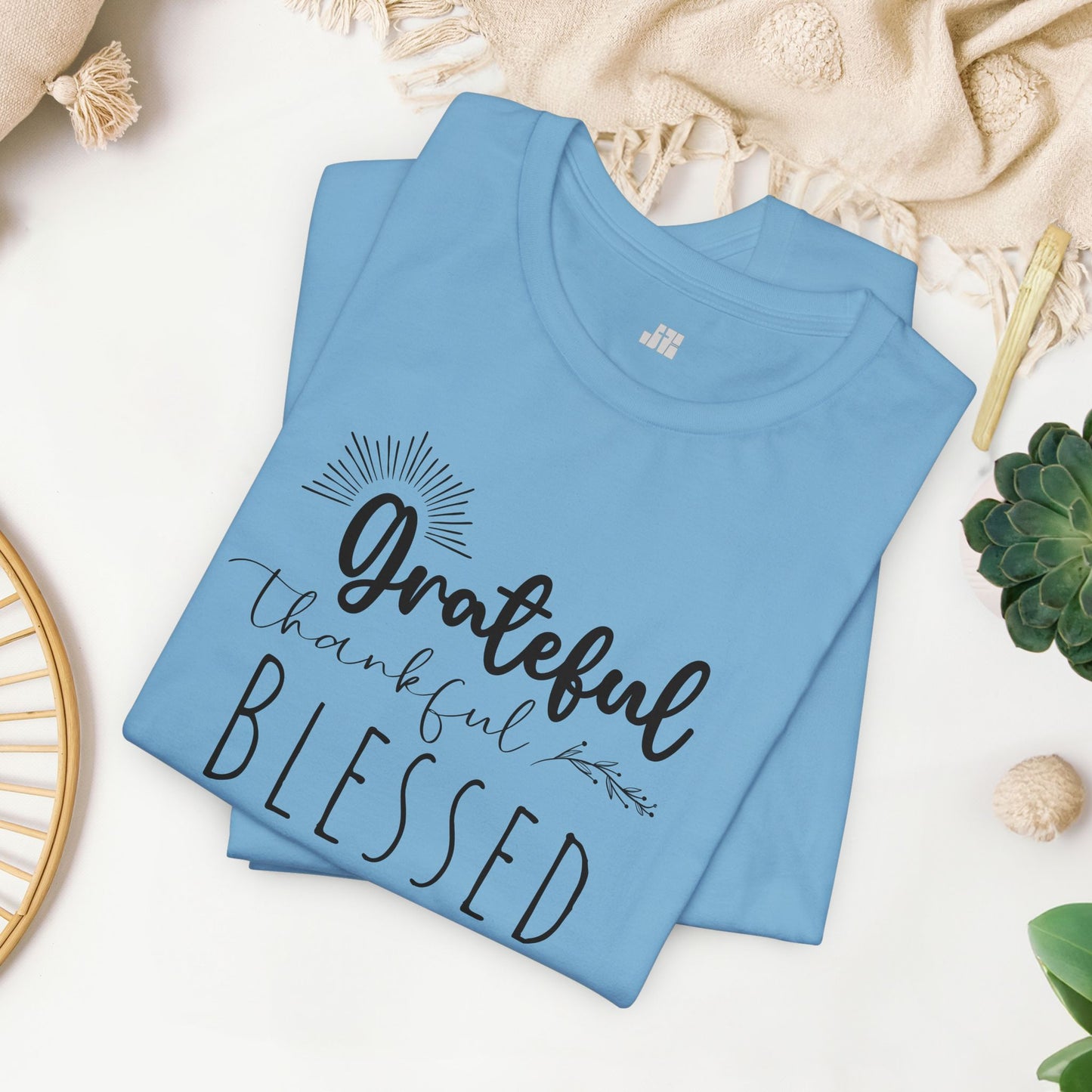 Grateful Thankful Blessed Soft Cotton Tee - Christian T-shirt