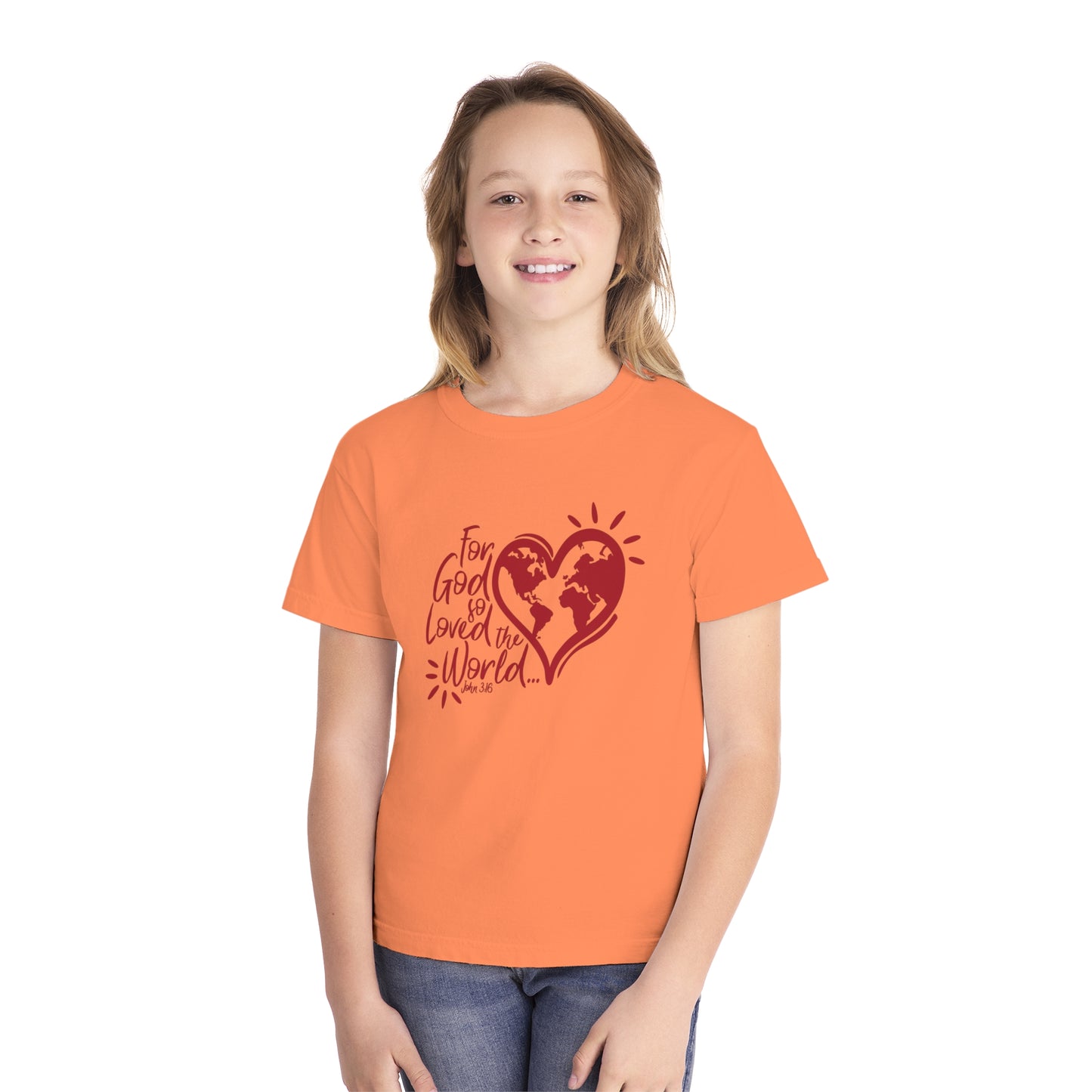 For God So Loved The World Comfort Colors Youth Christian Tee