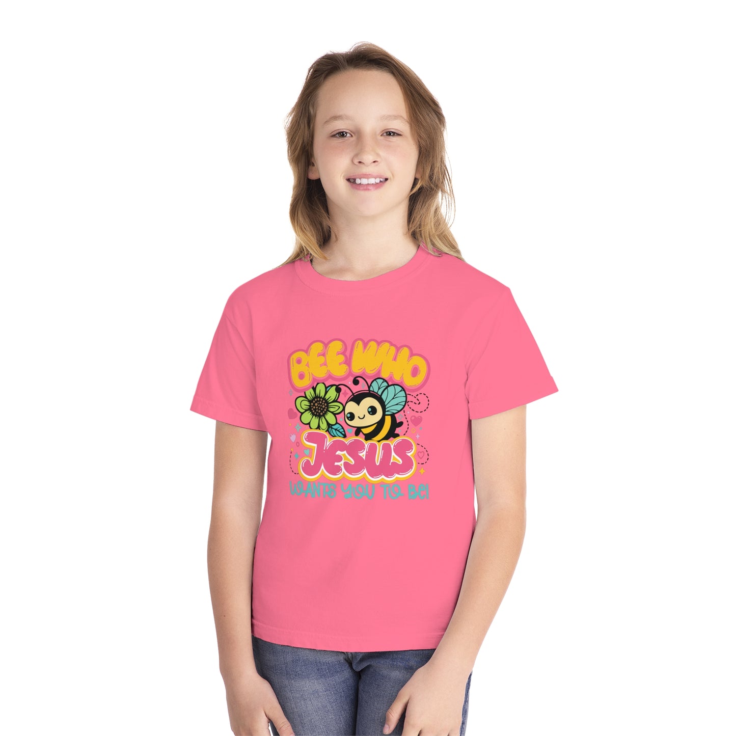 Bee Who Jesus Wants You to Be Comfort Colors Youth Christian Shirt