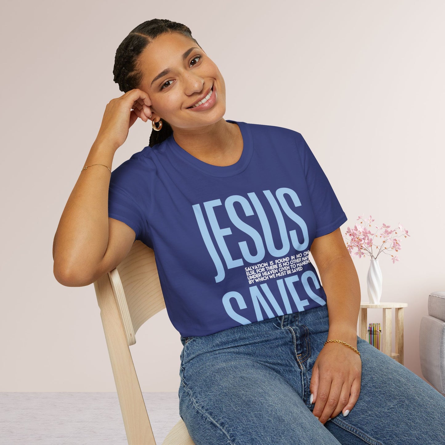 Trendy Jesus Saves Softstyle T-shirt - Acts 4:12 Bible Verse Christian T-shirt