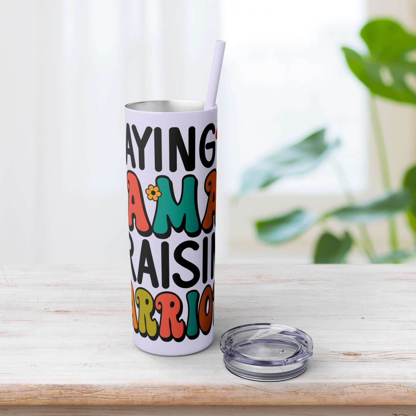 Praying Mama Raising Warriors Skinny Tumbler with Straw - 20oz