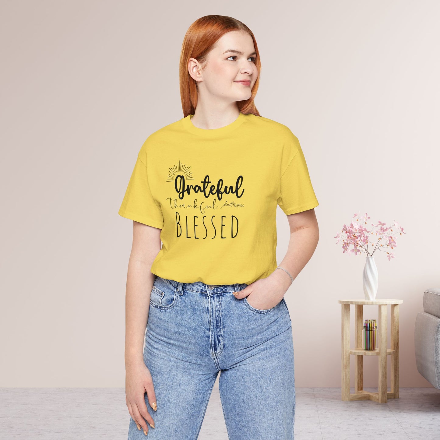 Grateful Thankful Blessed Soft Cotton Tee - Christian T-shirt