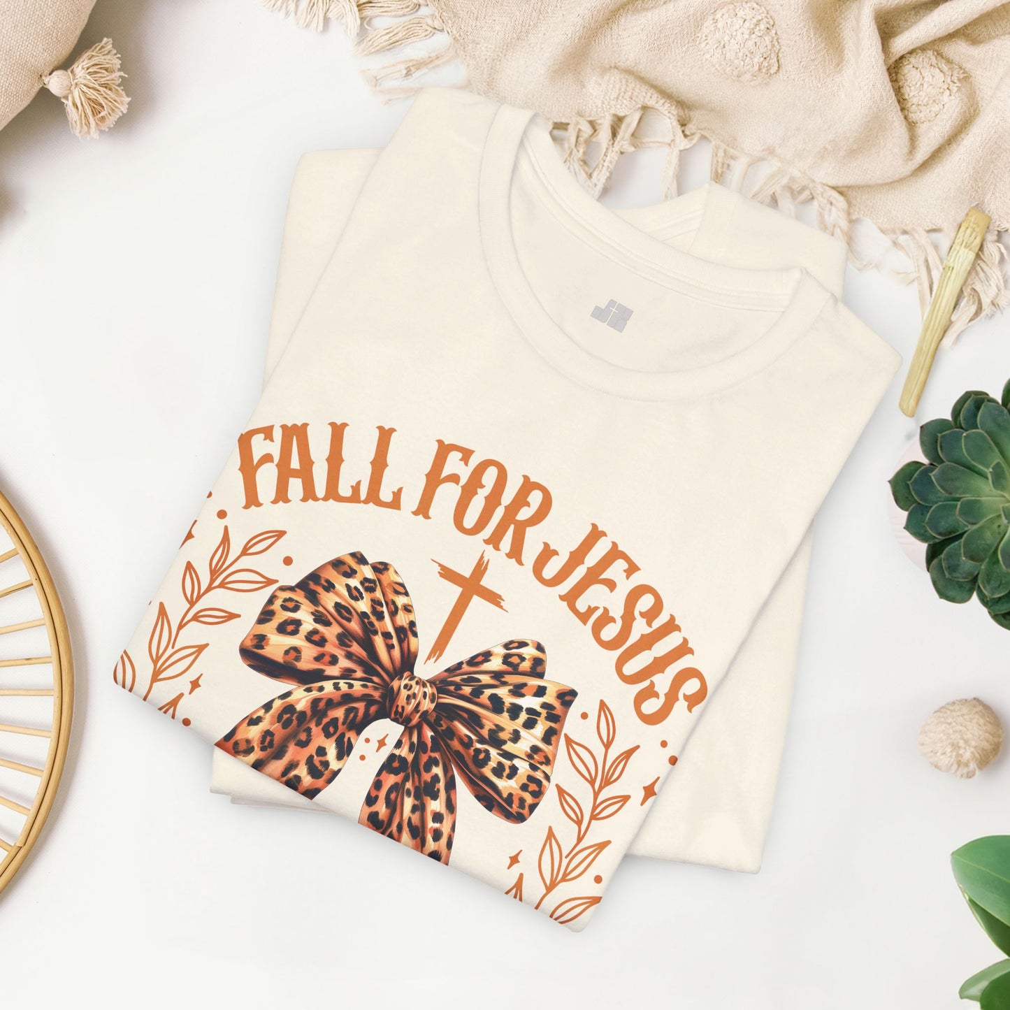 Fall For Jesus He Never Leaves Soft Cotton Tee - Fall Christian Shirt