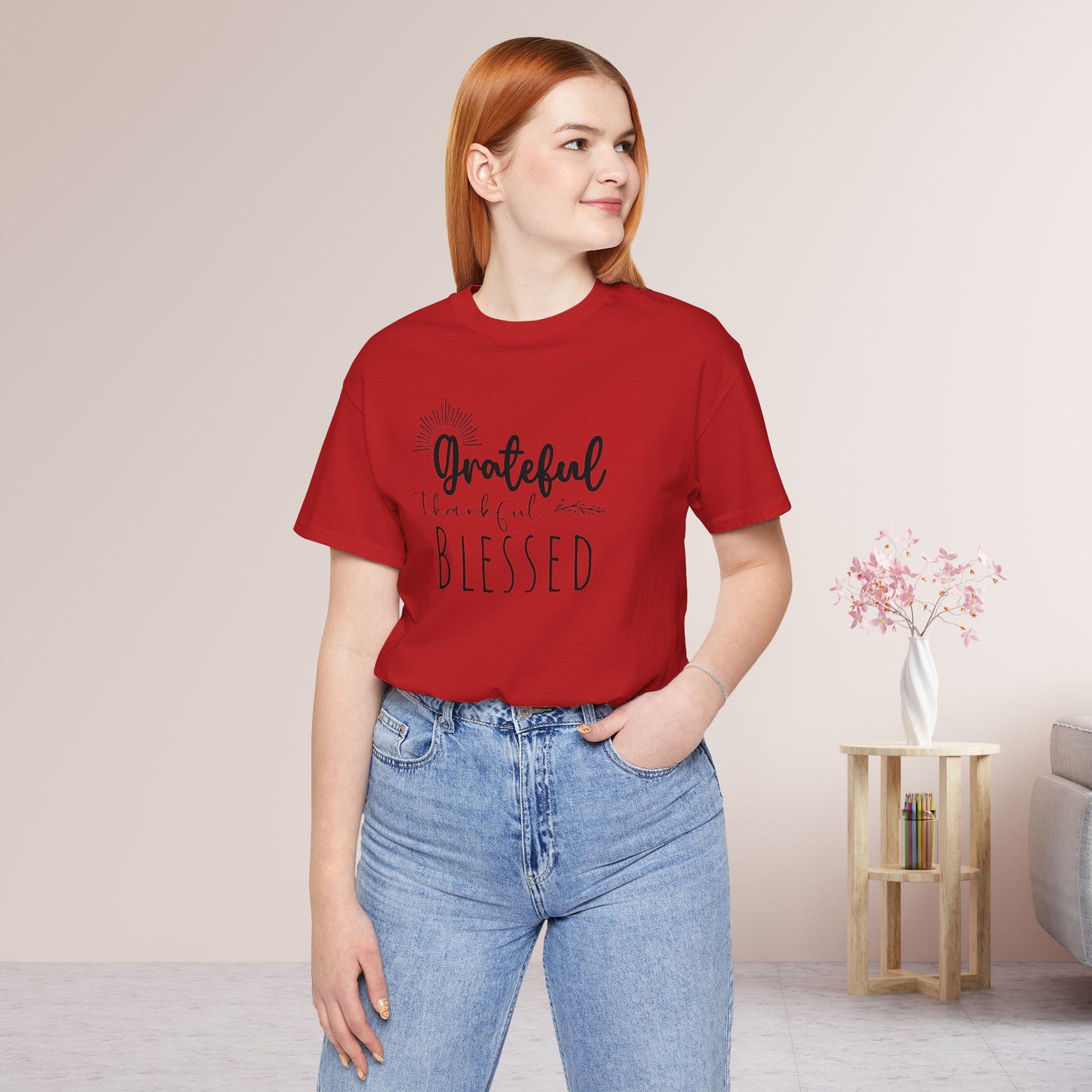 Grateful Thankful Blessed Soft Cotton Tee - Christian T-shirt