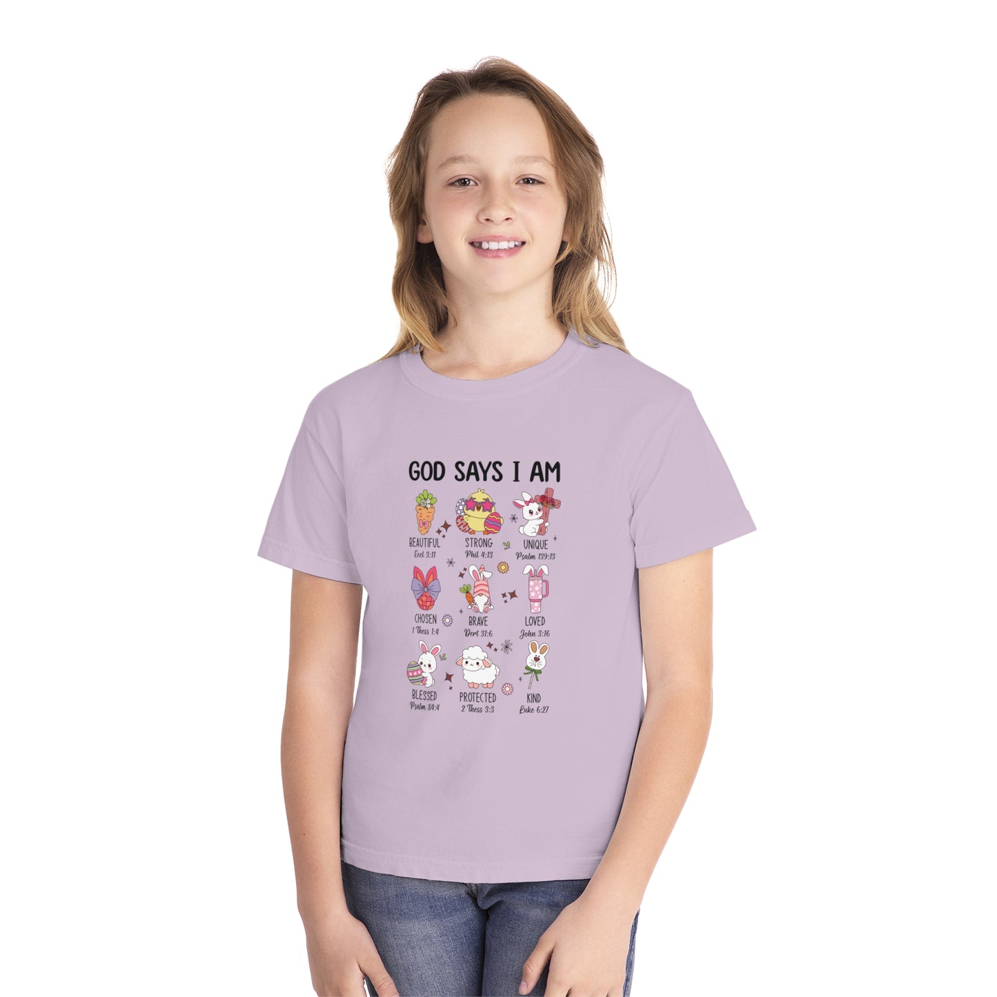 God Says I Am... Comfort Colors Youth Shirt - Christian Easter T-shirt