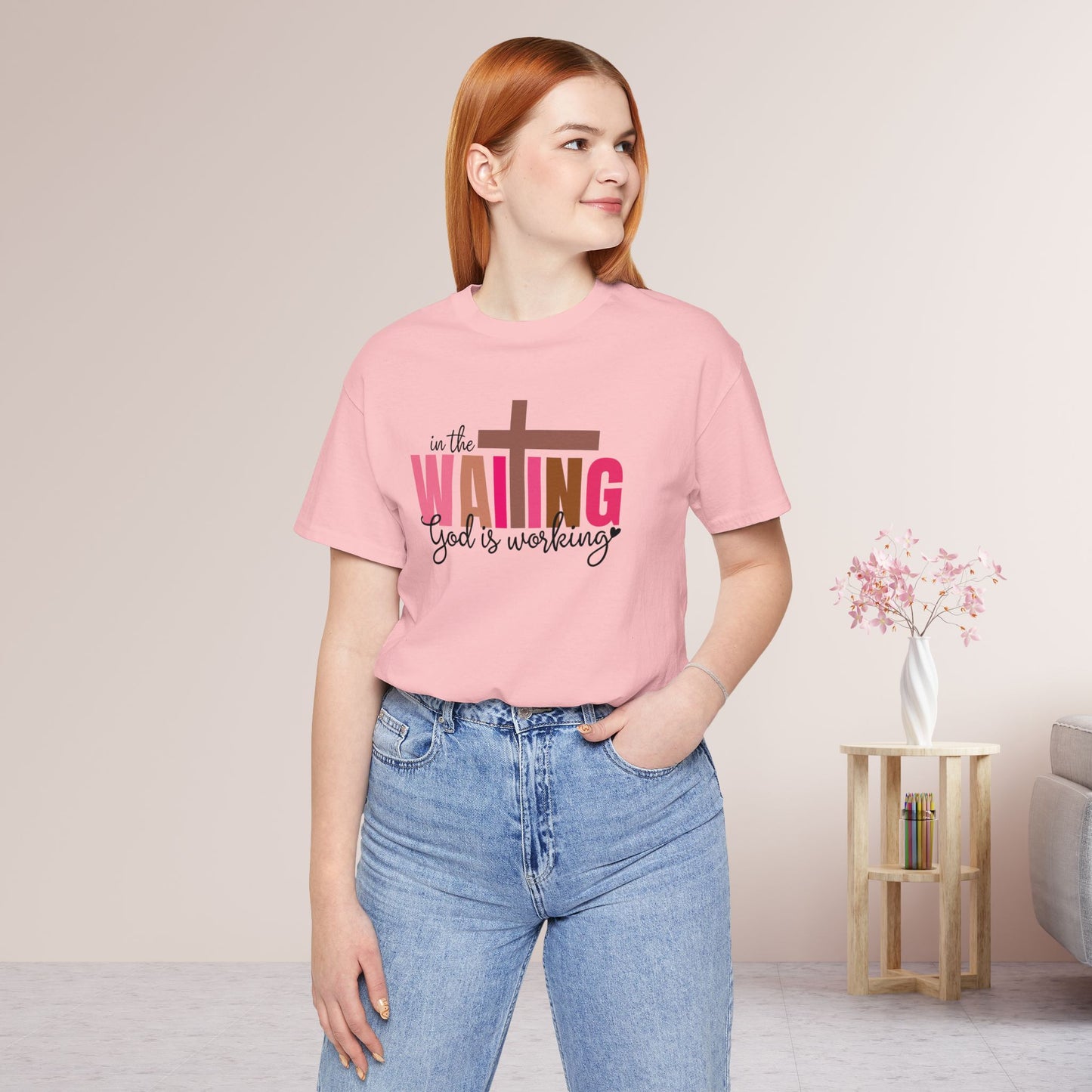 Pink In the Waiting God is Working Christian Soft Cotton Tee