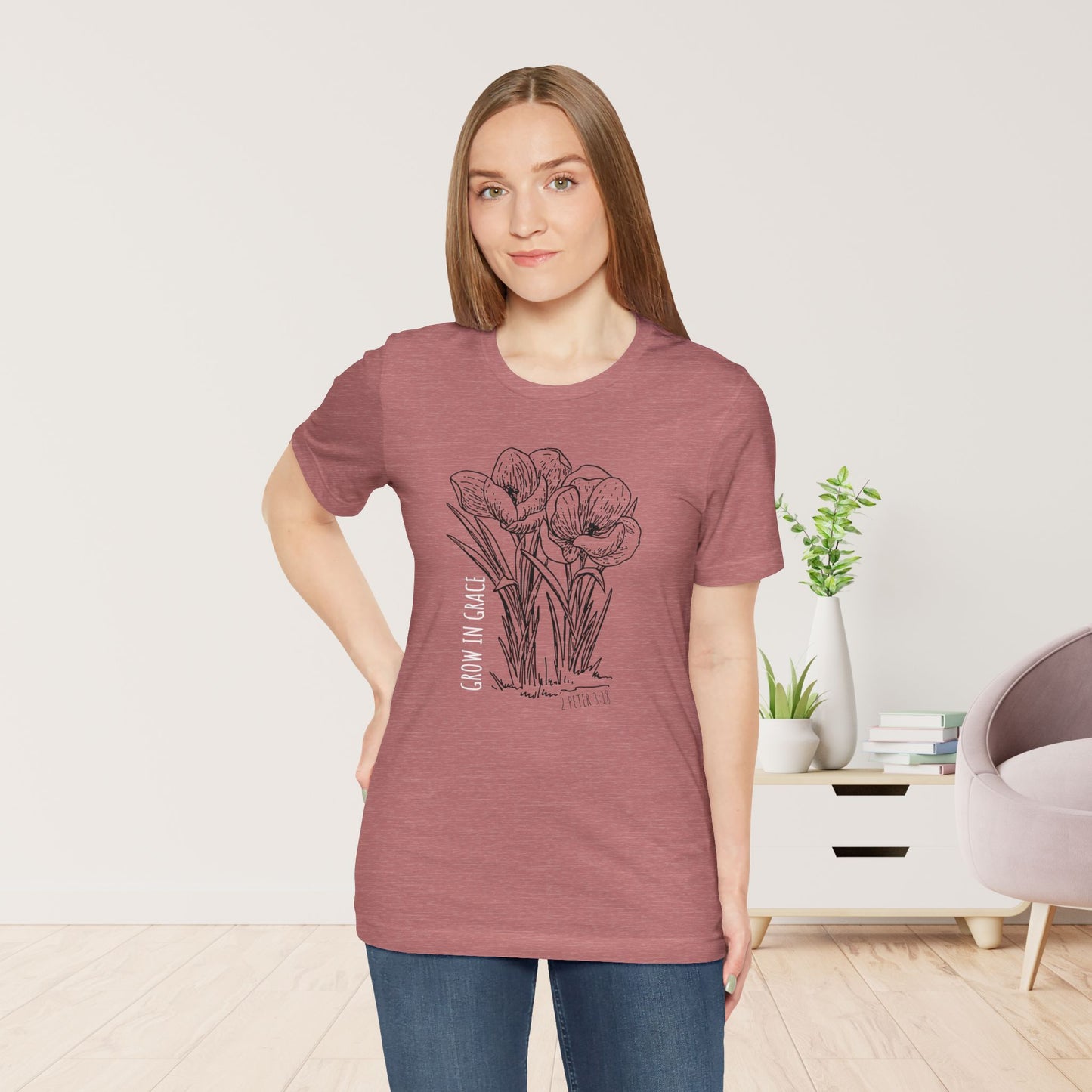 Spring Grow in Grace Soft Cotton Tee - Bible Verse T-shirt