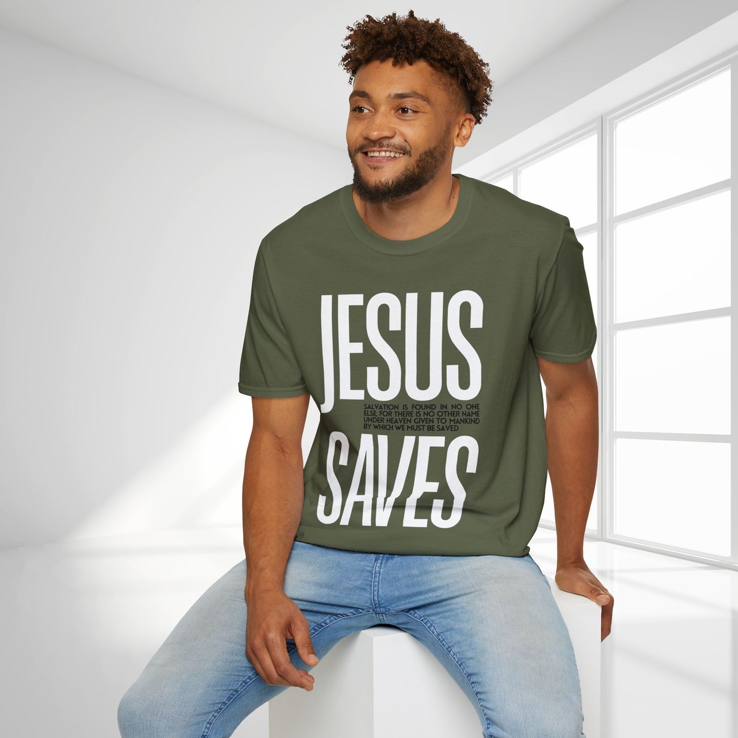 Trendy Jesus Saves Softstyle T-shirt - Acts 4:12 Bible Verse Christian T-shirt