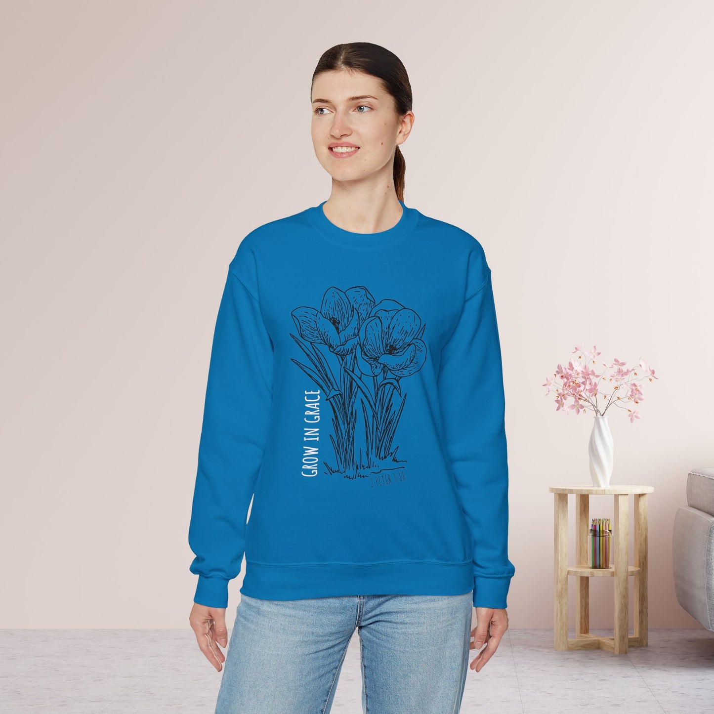 Spring Grow in Grace Sweatshirt - Bible Verse Crewneck Pullover