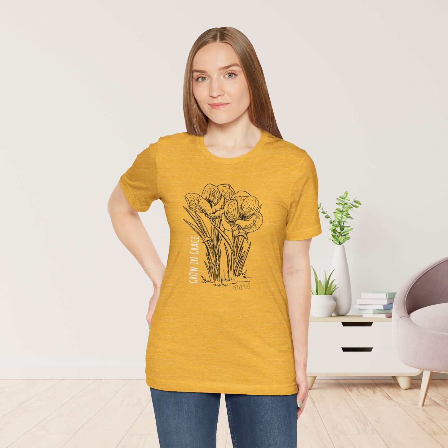 Spring Grow in Grace Soft Cotton Tee - Bible Verse T-shirt