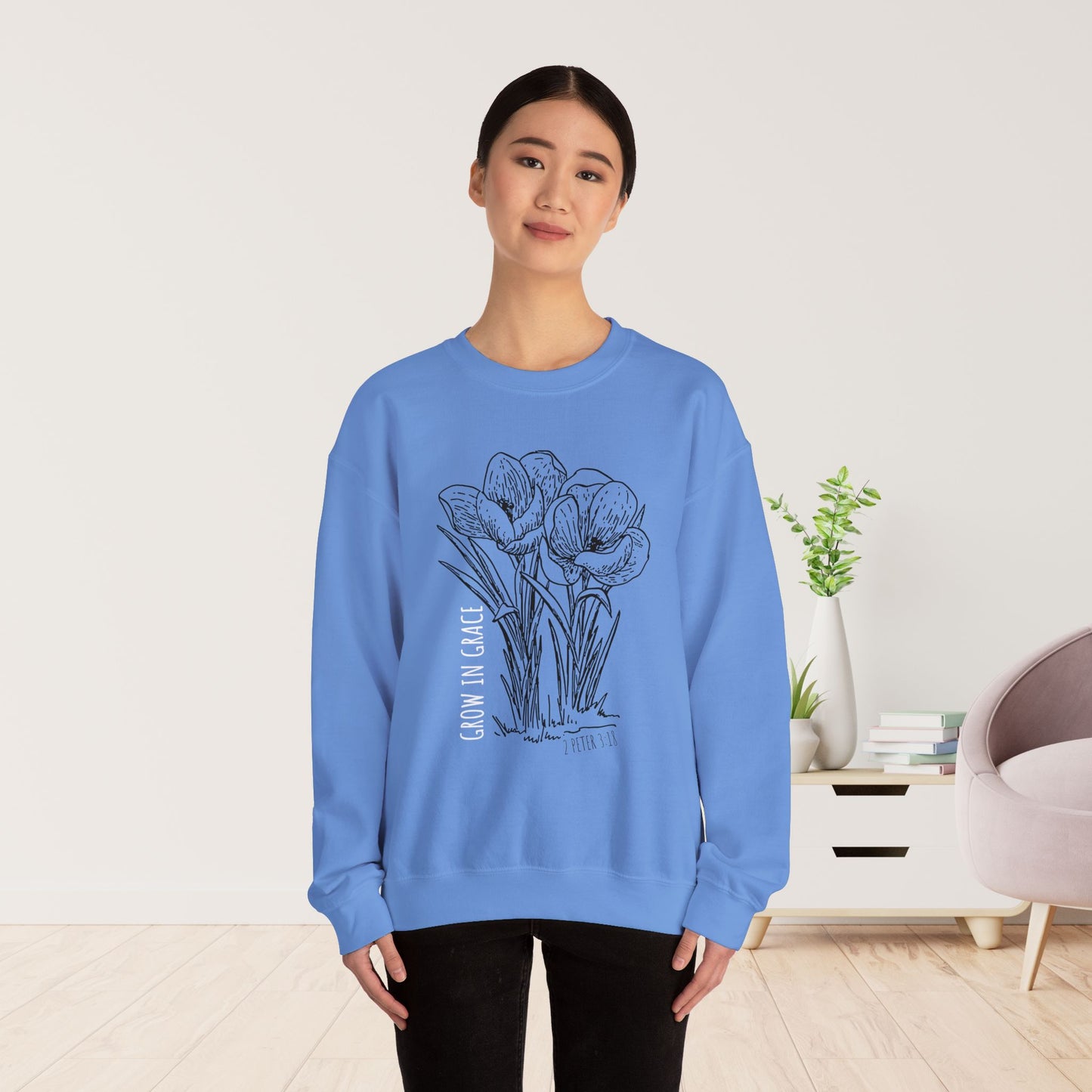 Spring Grow in Grace Sweatshirt - Bible Verse Crewneck Pullover