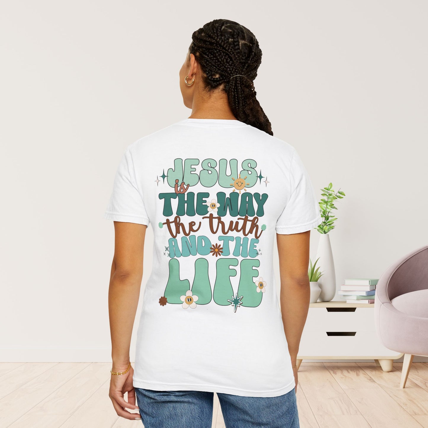 Comfort Colors Green Jesus is the Way John 14:6 Bible Verse Christian Shirt