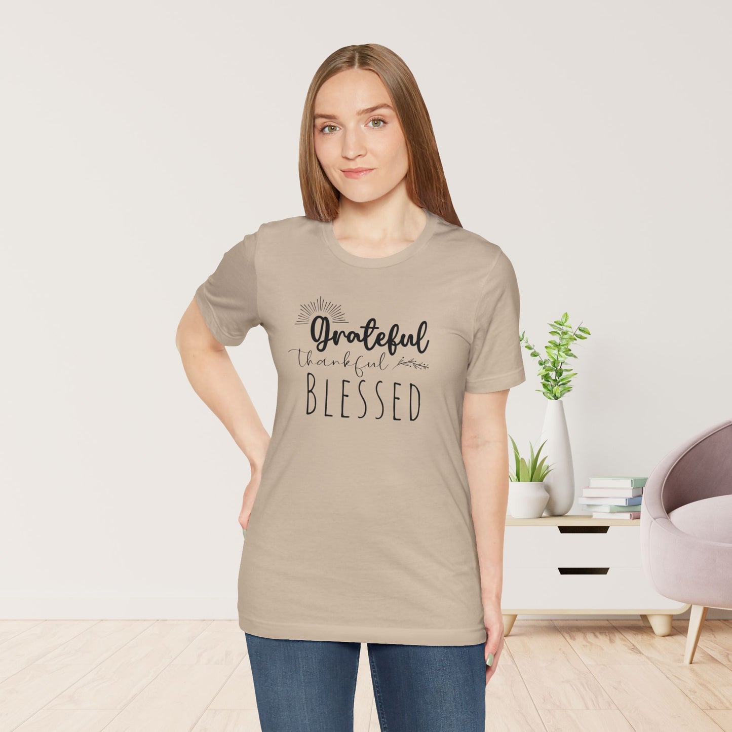 Grateful Thankful Blessed Soft Cotton Tee - Christian T-shirt