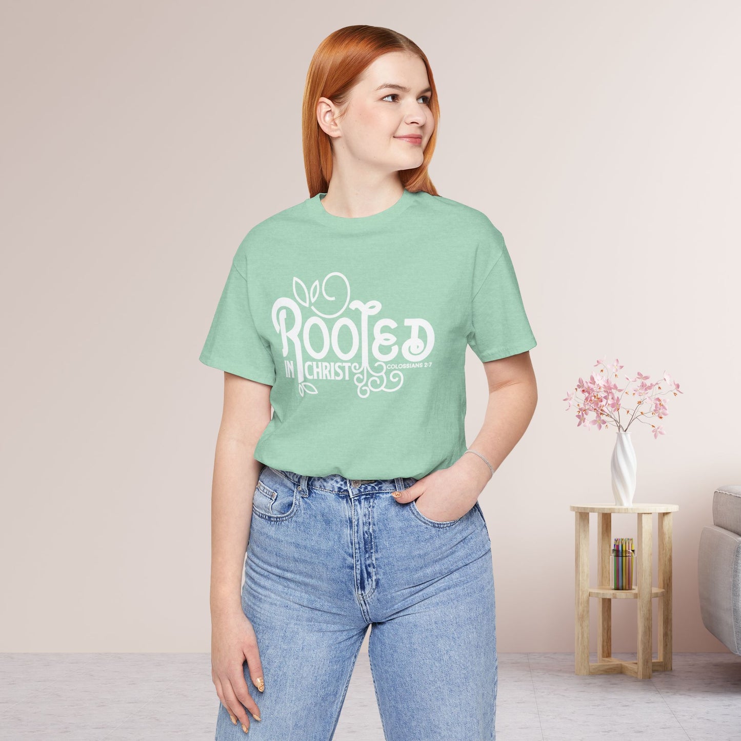 Rooted in Christ Shirt - Bible Verse Christian Soft Cotton Tee