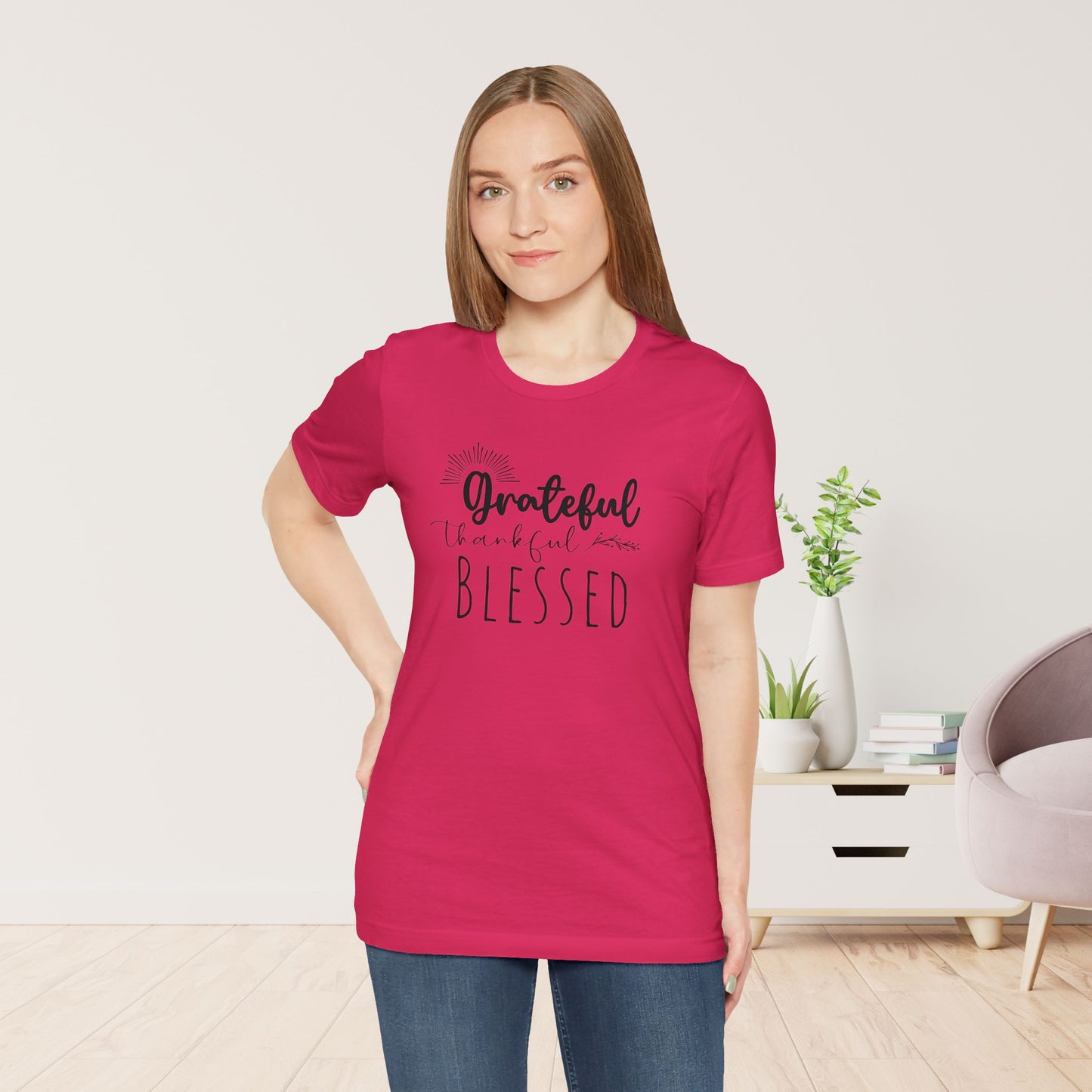 Grateful Thankful Blessed Soft Cotton Tee - Christian T-shirt