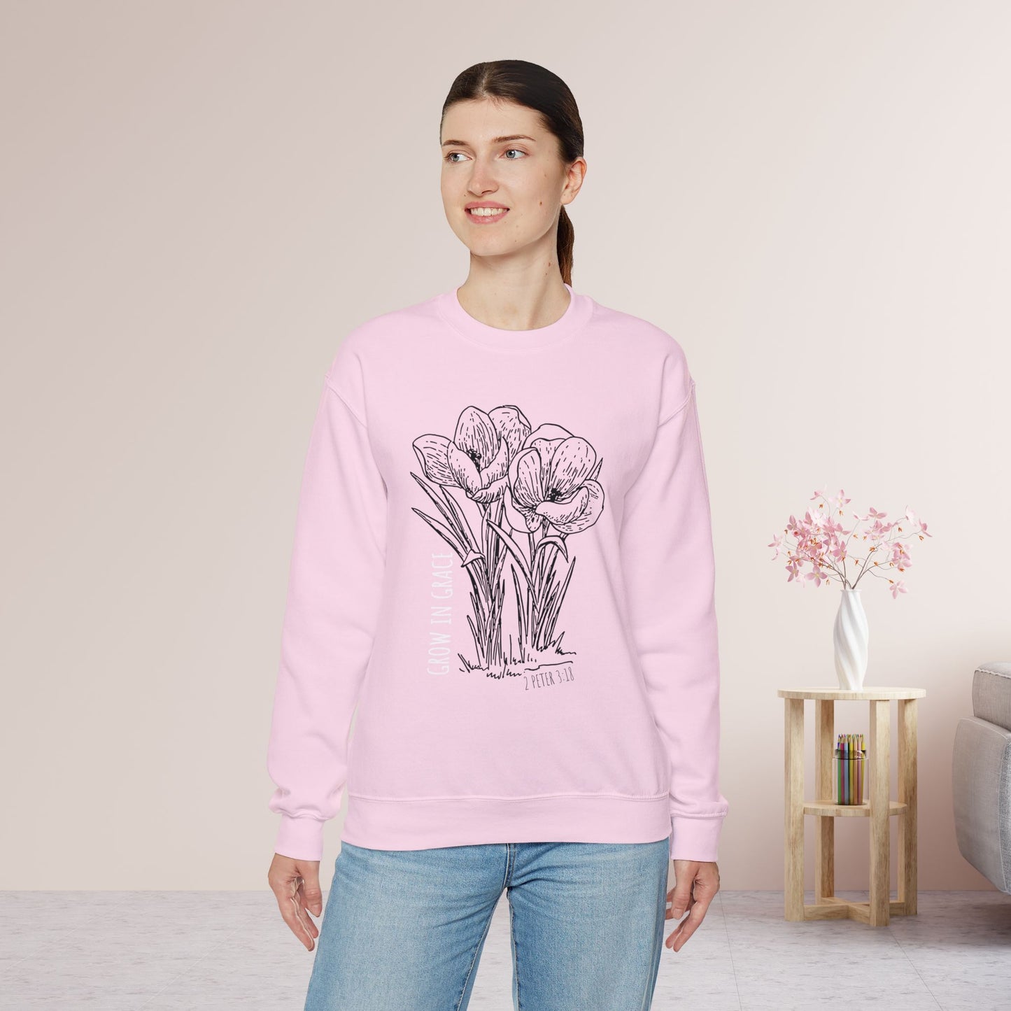 Spring Grow in Grace Sweatshirt - Bible Verse Crewneck Pullover