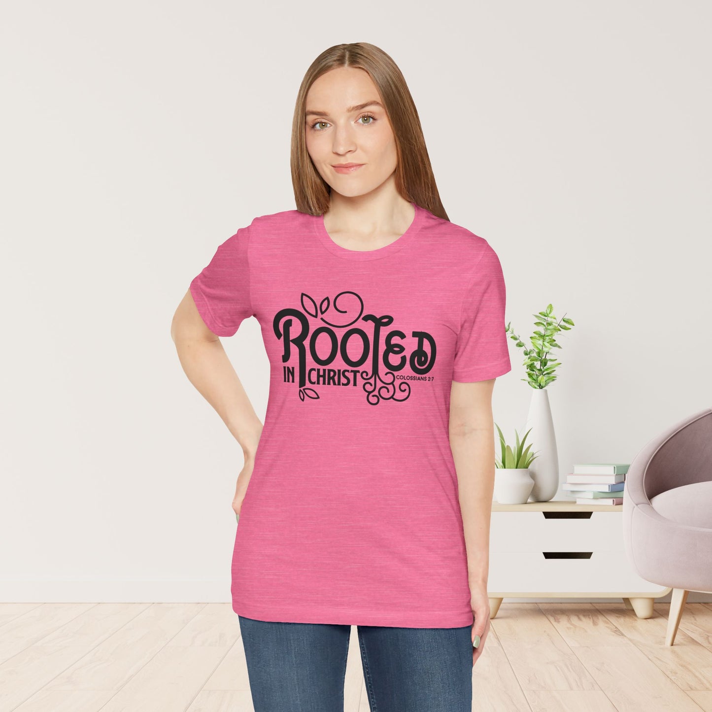 Rooted in Christ Soft Cotton Tee - Bible Verse Christian T-shirt