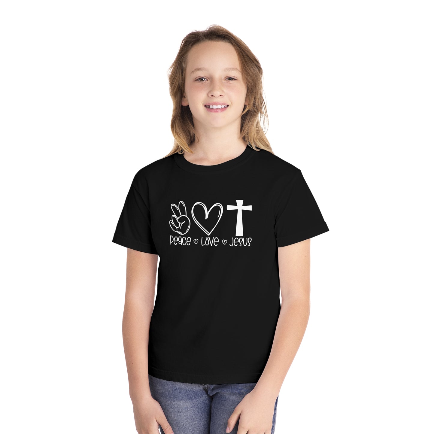 Peace Love Jesus Comfort Colors Youth Christian Shirt