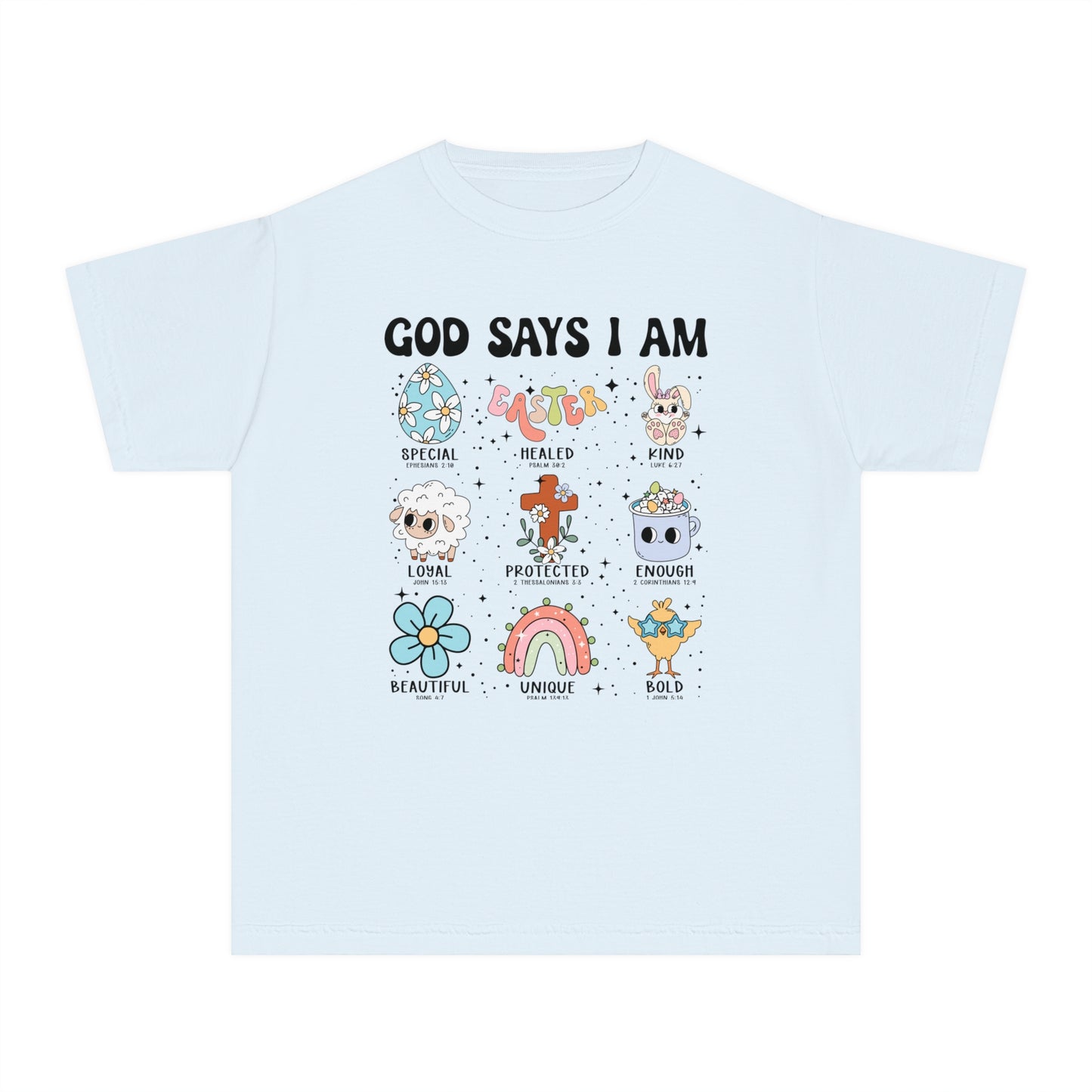 God Says I Am... Comfort Colors Youth Shirt - Christian Easter Tee