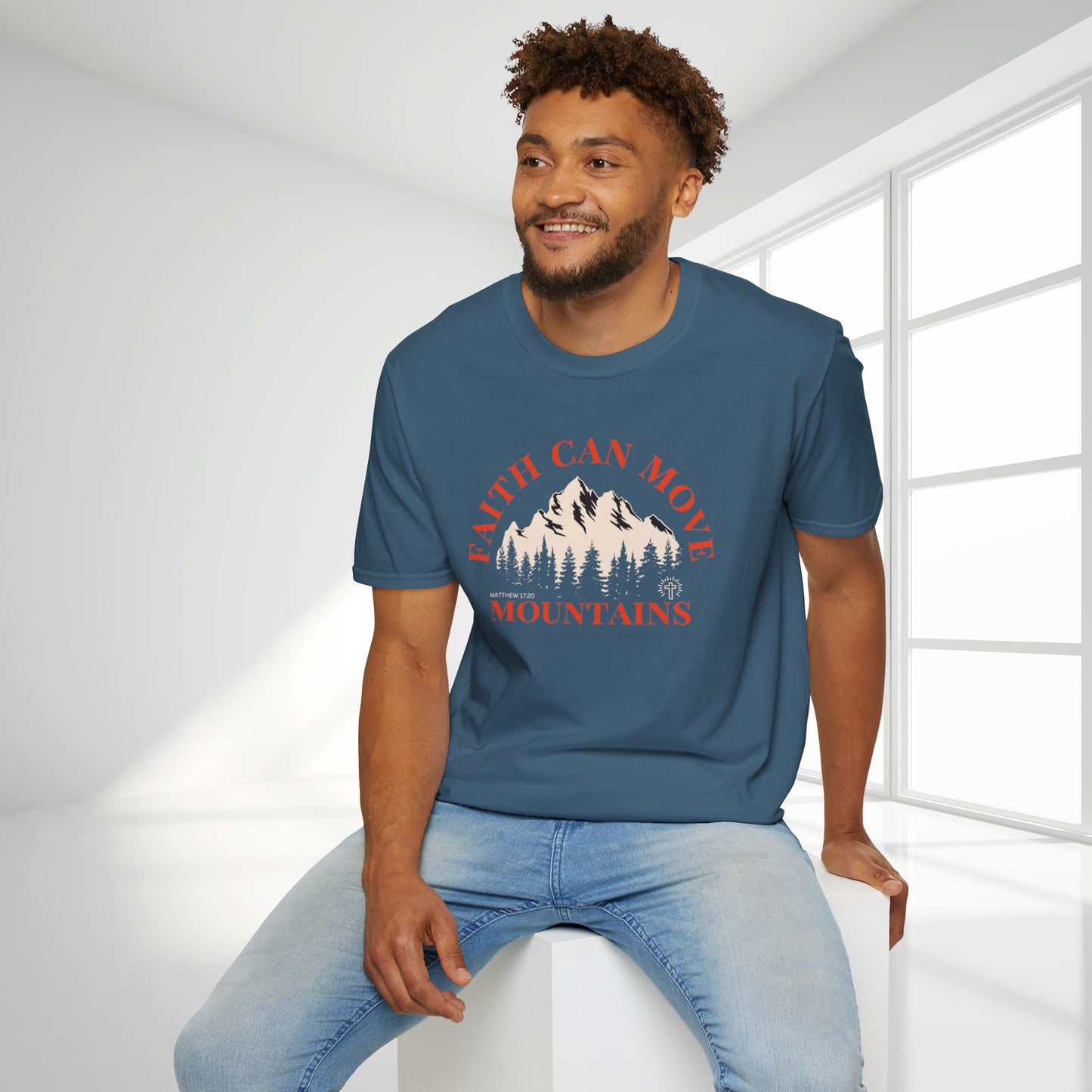 Faith Can Move Mountains Softstyle T-shirt - Matthew 17:20 Bible Verse Shirt