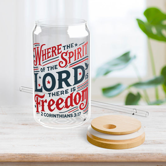 Where The Spirit Of The Lord Is There Is Freedom Sipper Glass with Bamboo Lid & Straw - 16 oz