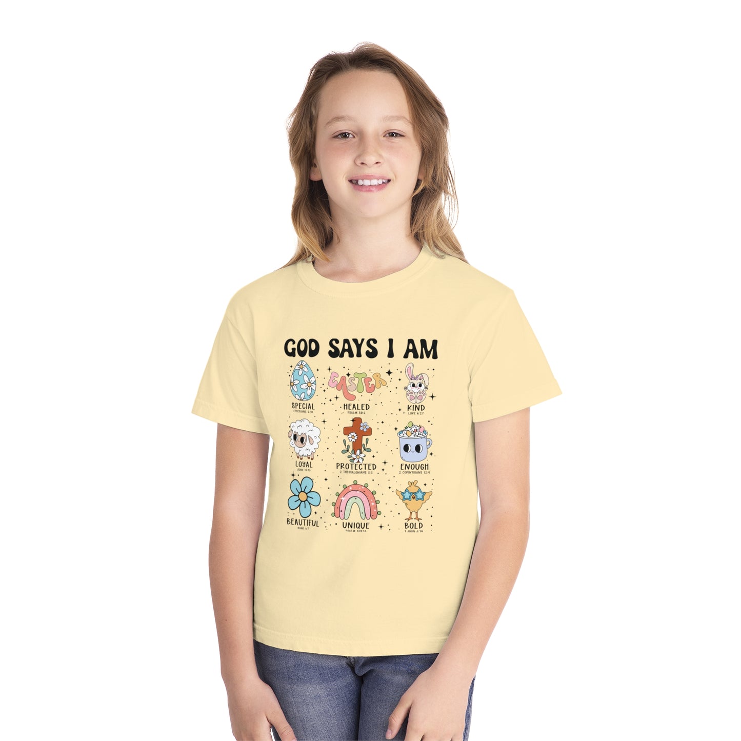 God Says I Am... Comfort Colors Youth Shirt - Christian Easter Tee