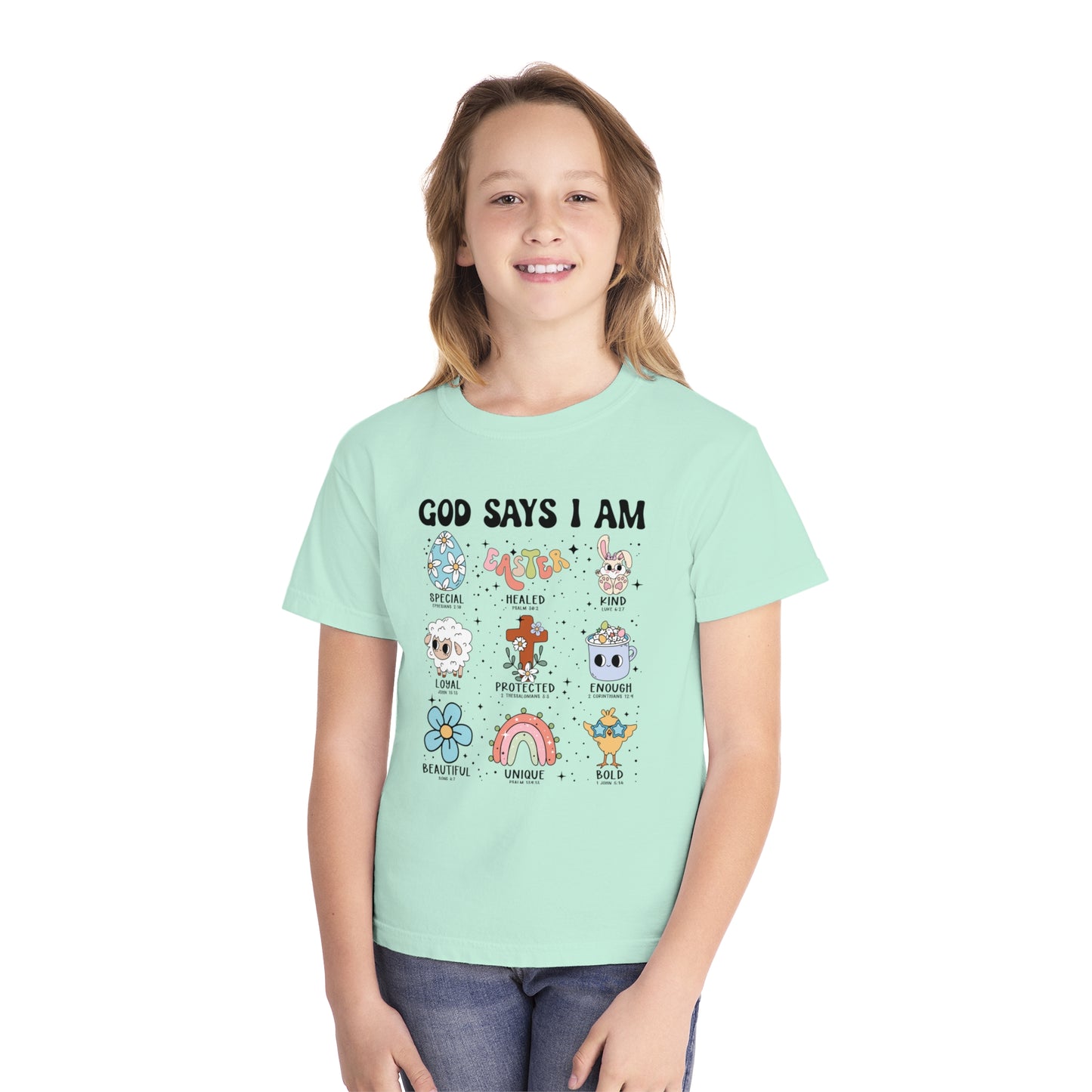 God Says I Am... Comfort Colors Youth Shirt - Christian Easter Tee