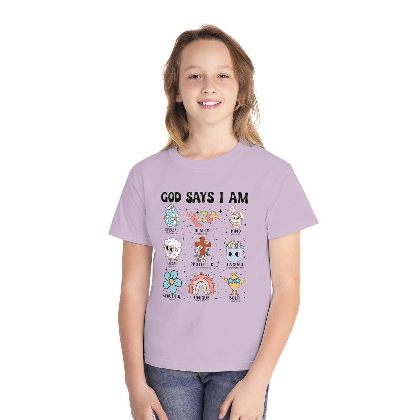 God Says I Am... Comfort Colors Youth Shirt - Christian Easter Tee