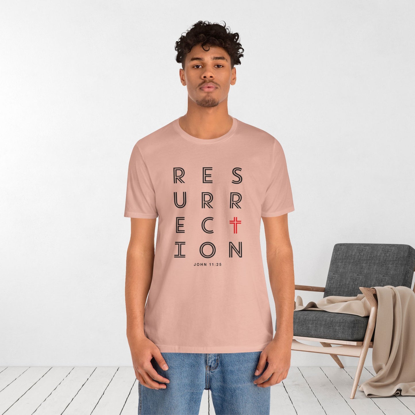 Resurrection Soft Cotton Tee - John 11:25 Bible Verse Christian Tee