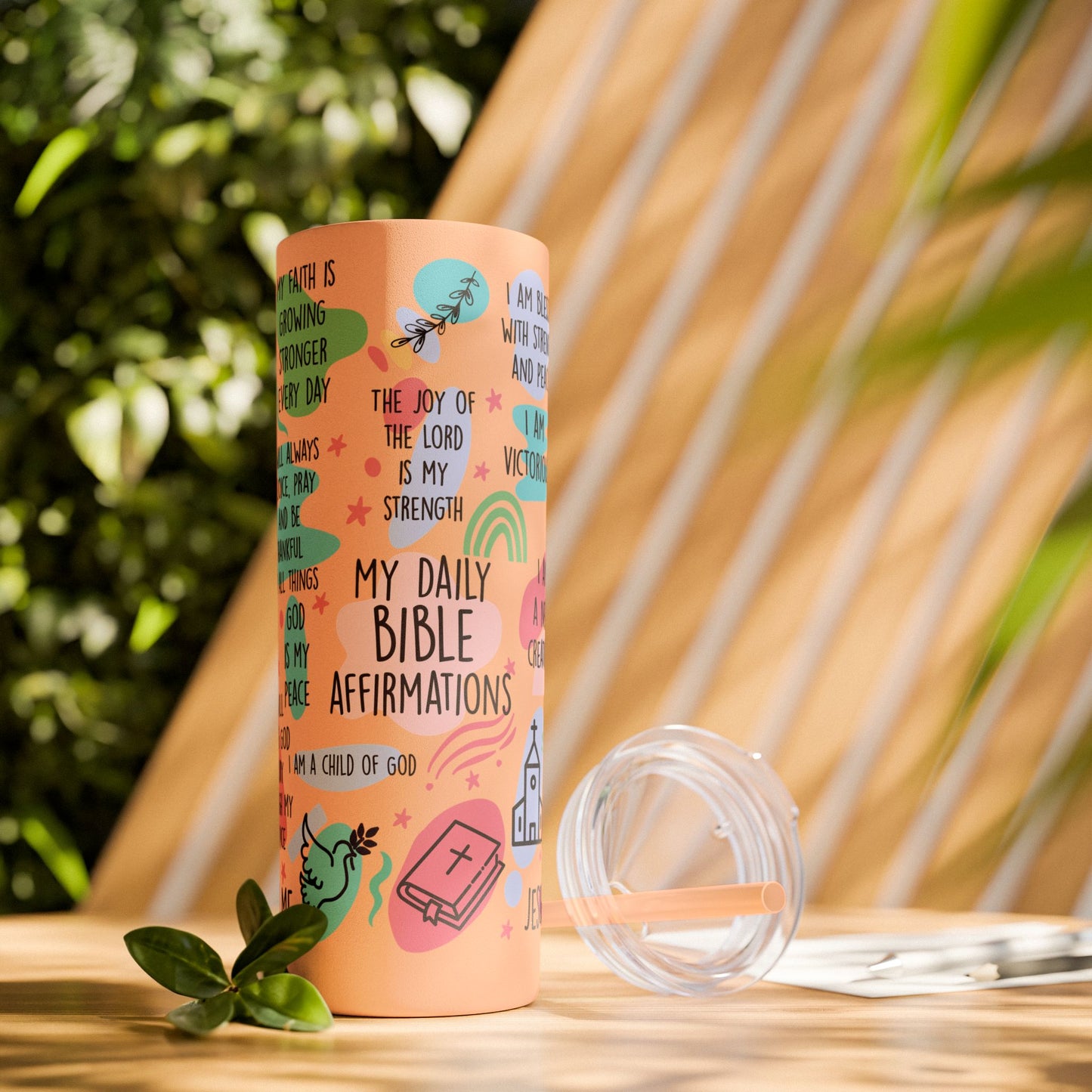 Christian Bible Affirmations Skinny Tumbler with Straw - 20oz