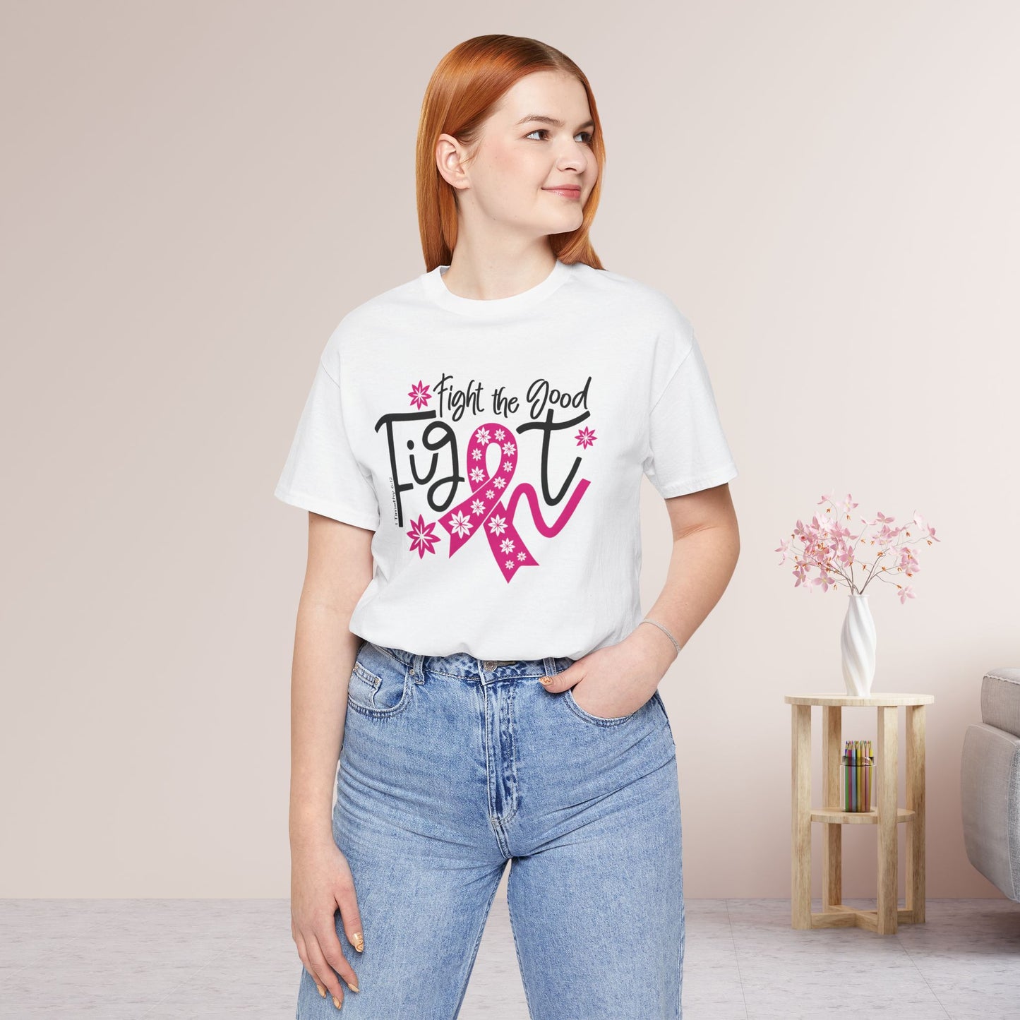 Fight The Good Fight Soft Cotton Tee - Christian Cancer Awareness Shirt