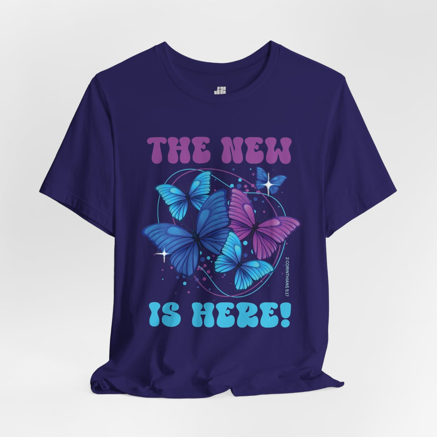 The New Is Here Soft Cotton Tee - 2 Corinthians 5:17 Bible Verse Shirt