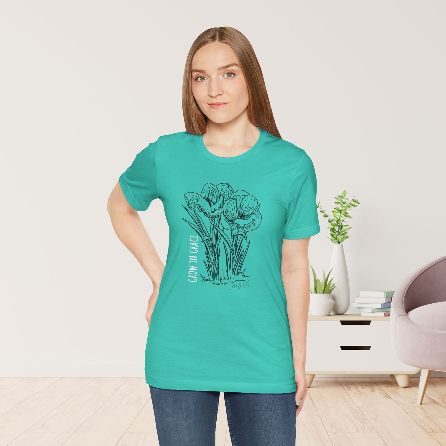 Spring Grow in Grace Soft Cotton Tee - Bible Verse T-shirt