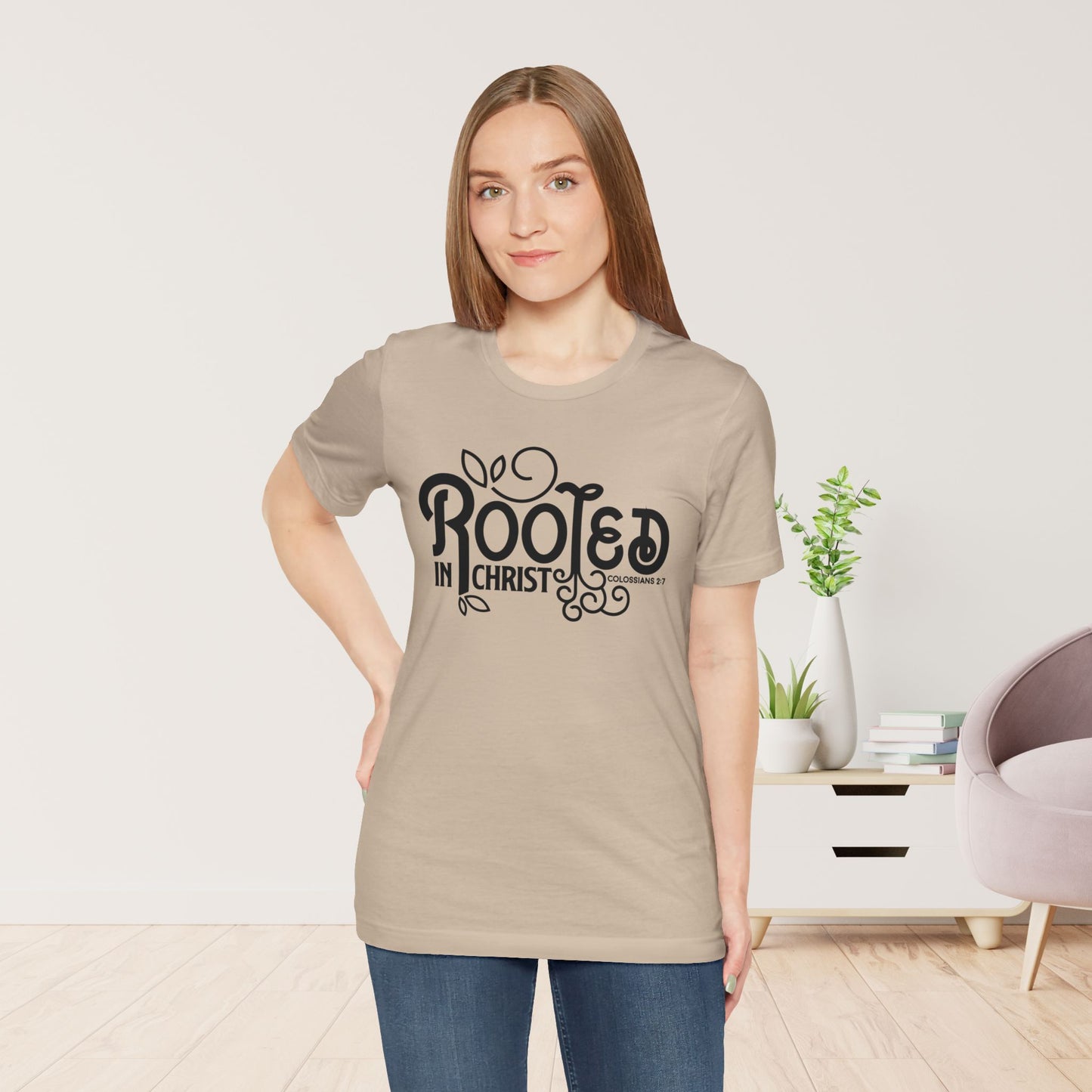 Rooted in Christ Soft Cotton Tee - Bible Verse Christian T-shirt