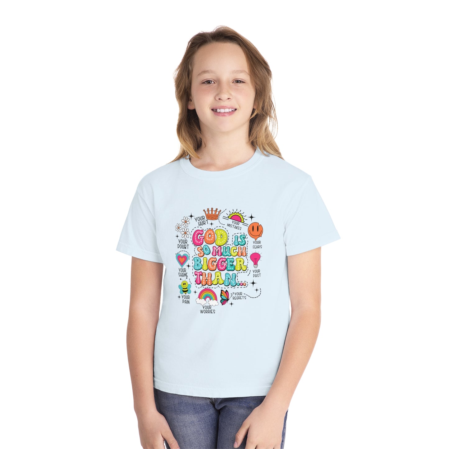 God Is So Much Bigger Comfort Colors Youth Christian Shirt