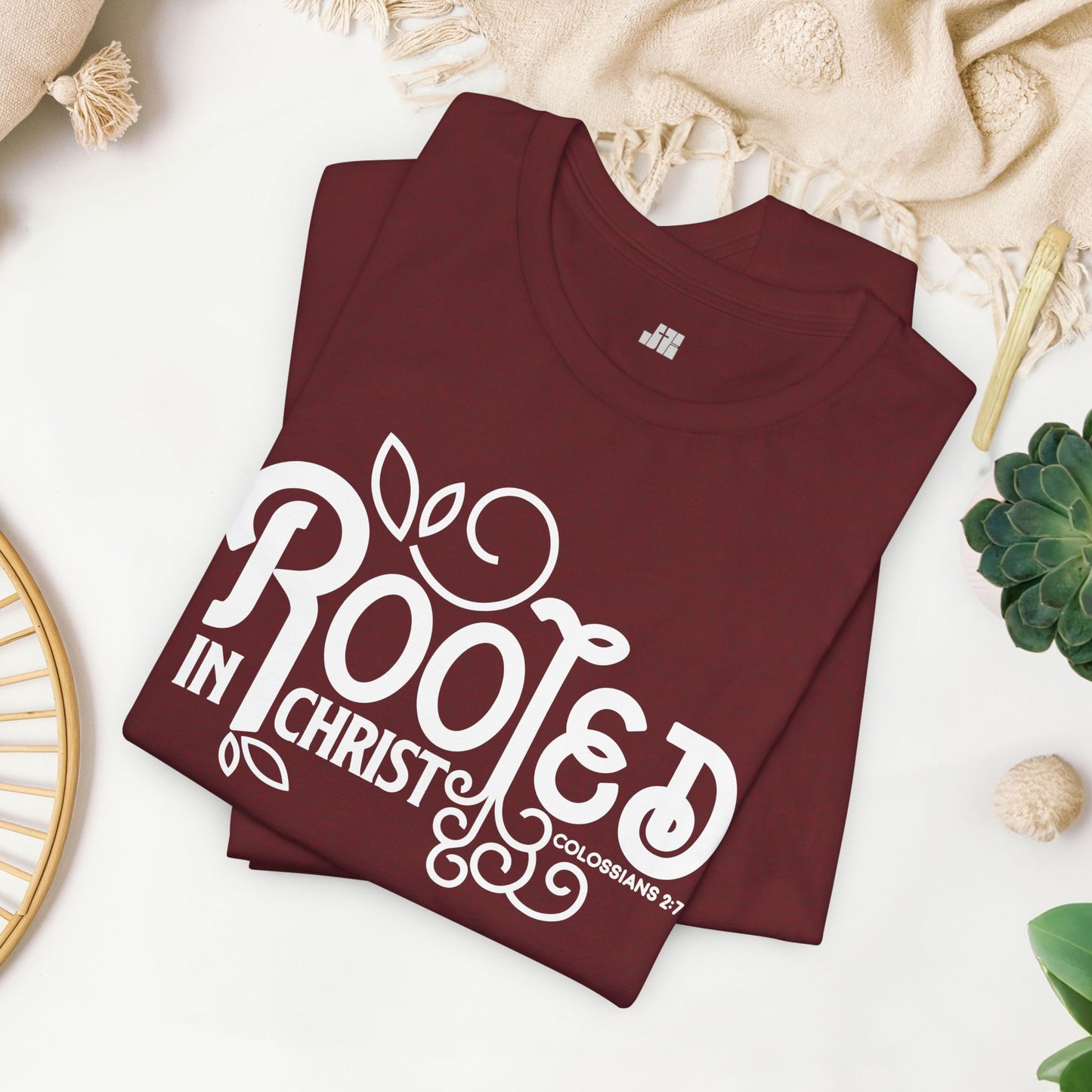 Rooted in Christ Shirt - Bible Verse Christian Soft Cotton Tee