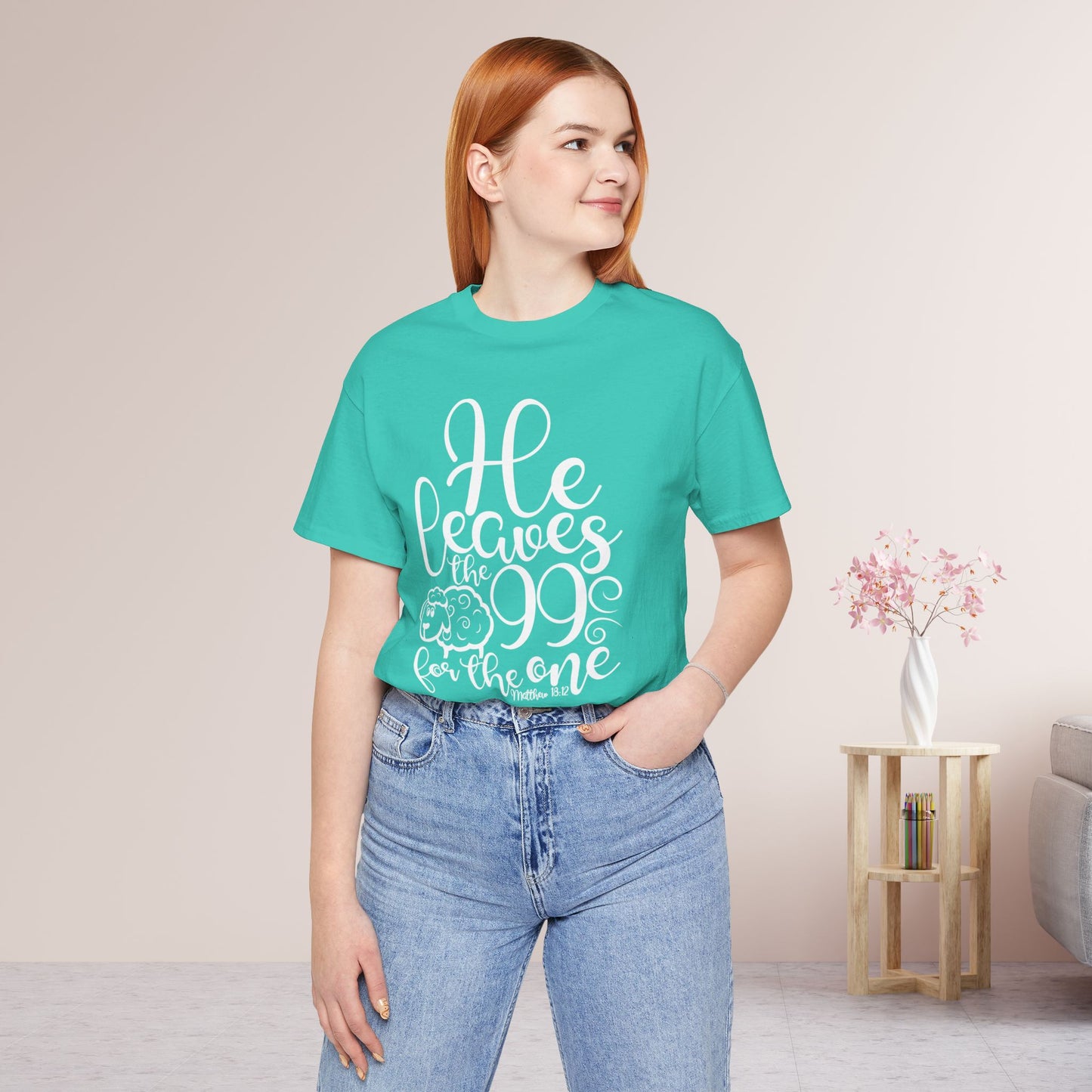 He Leaves the 99 For The One Soft Cotton Tee - Bible Verse Christian Tee