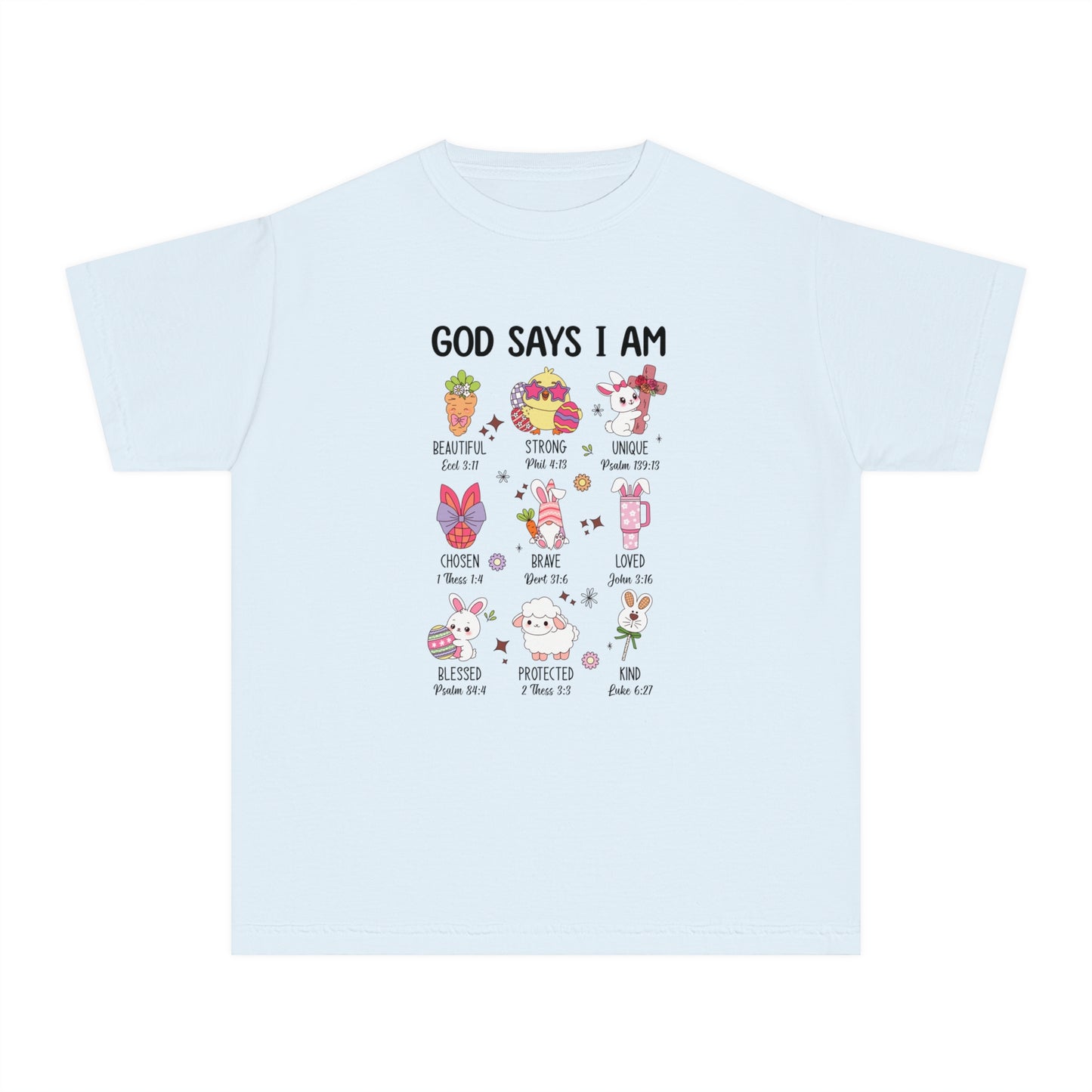 God Says I Am... Comfort Colors Youth Shirt - Christian Easter T-shirt